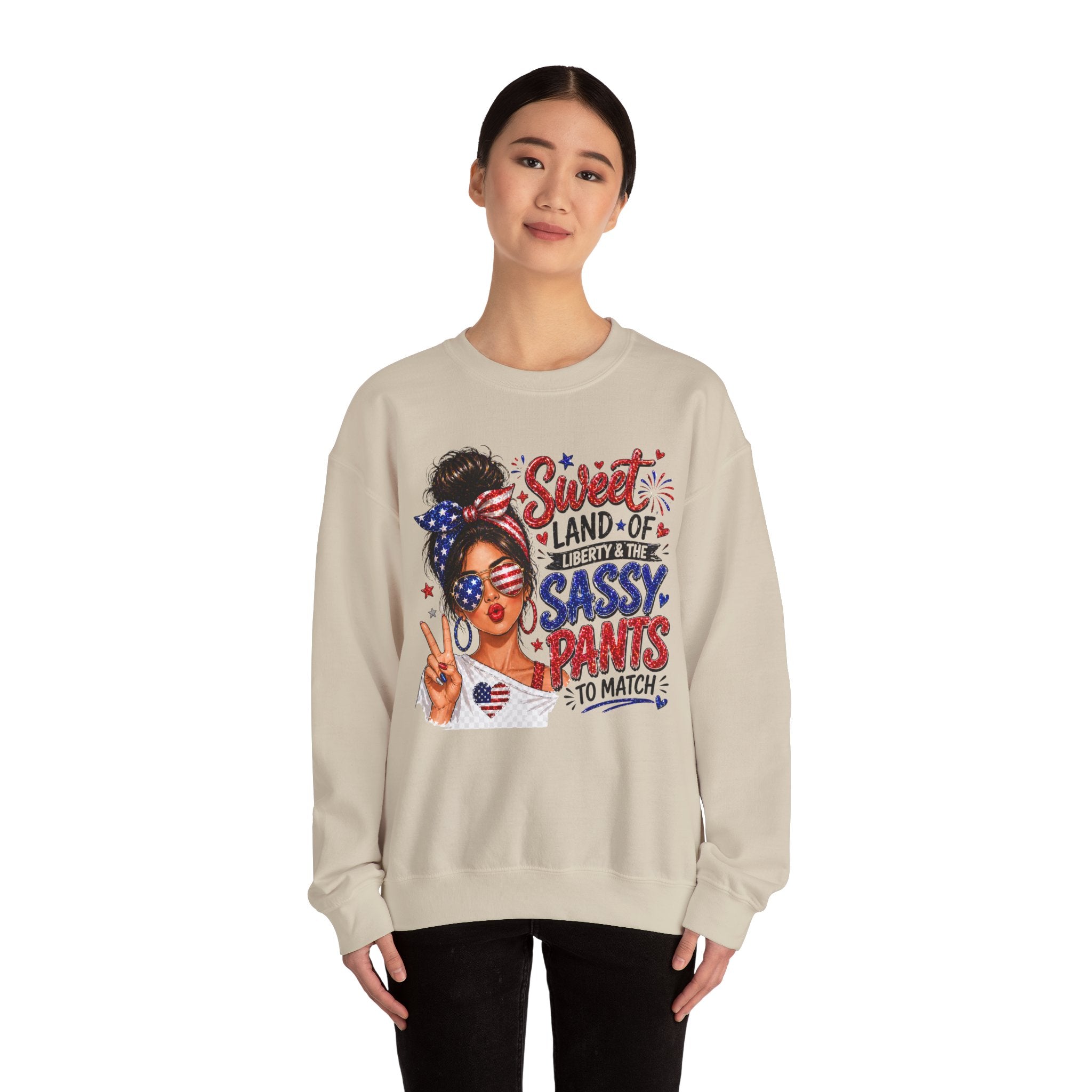 Patriotic 'Sweet Land of Liberty, Sassy Pants to Match' Crewneck Sweatshirt