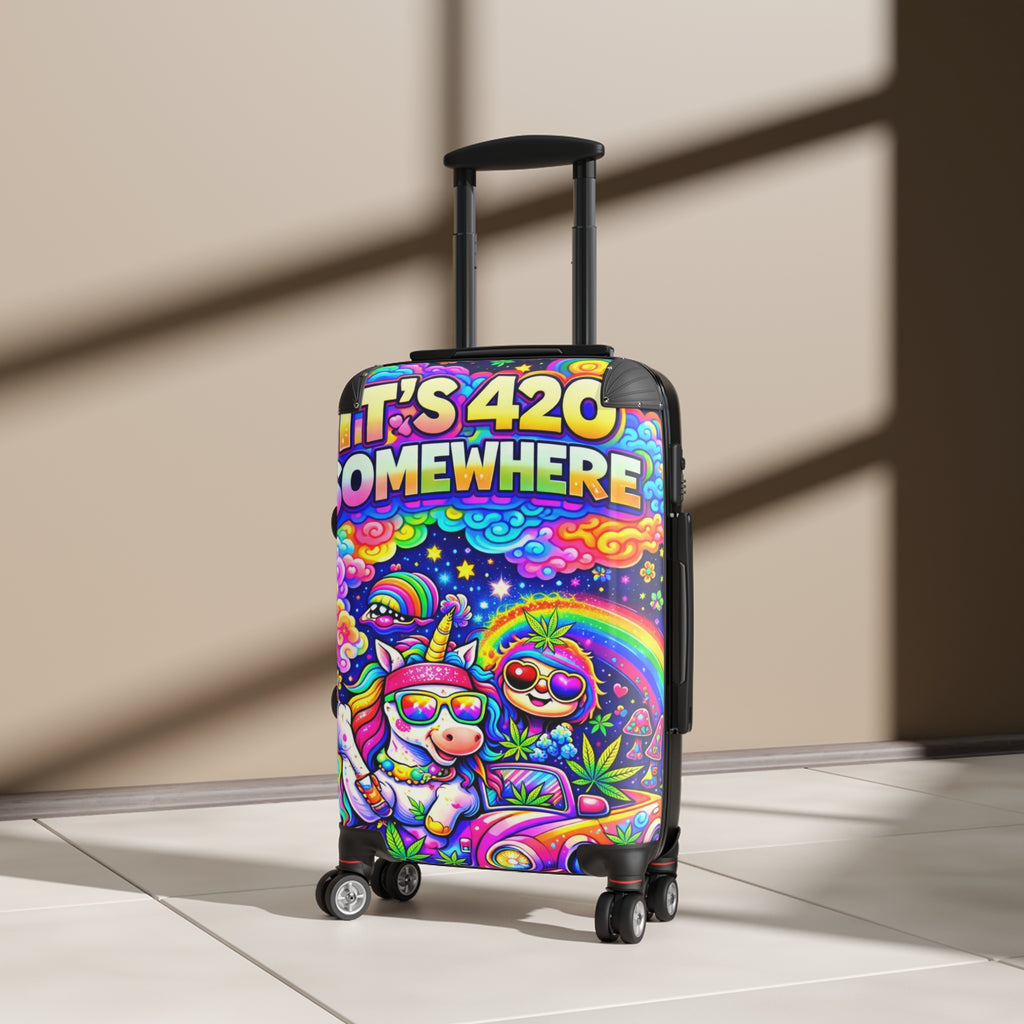 420 Rainbow Travel Suitcase — "It’s 420 Somewhere" Colorful Unicorn & Sloth Luggage Cover