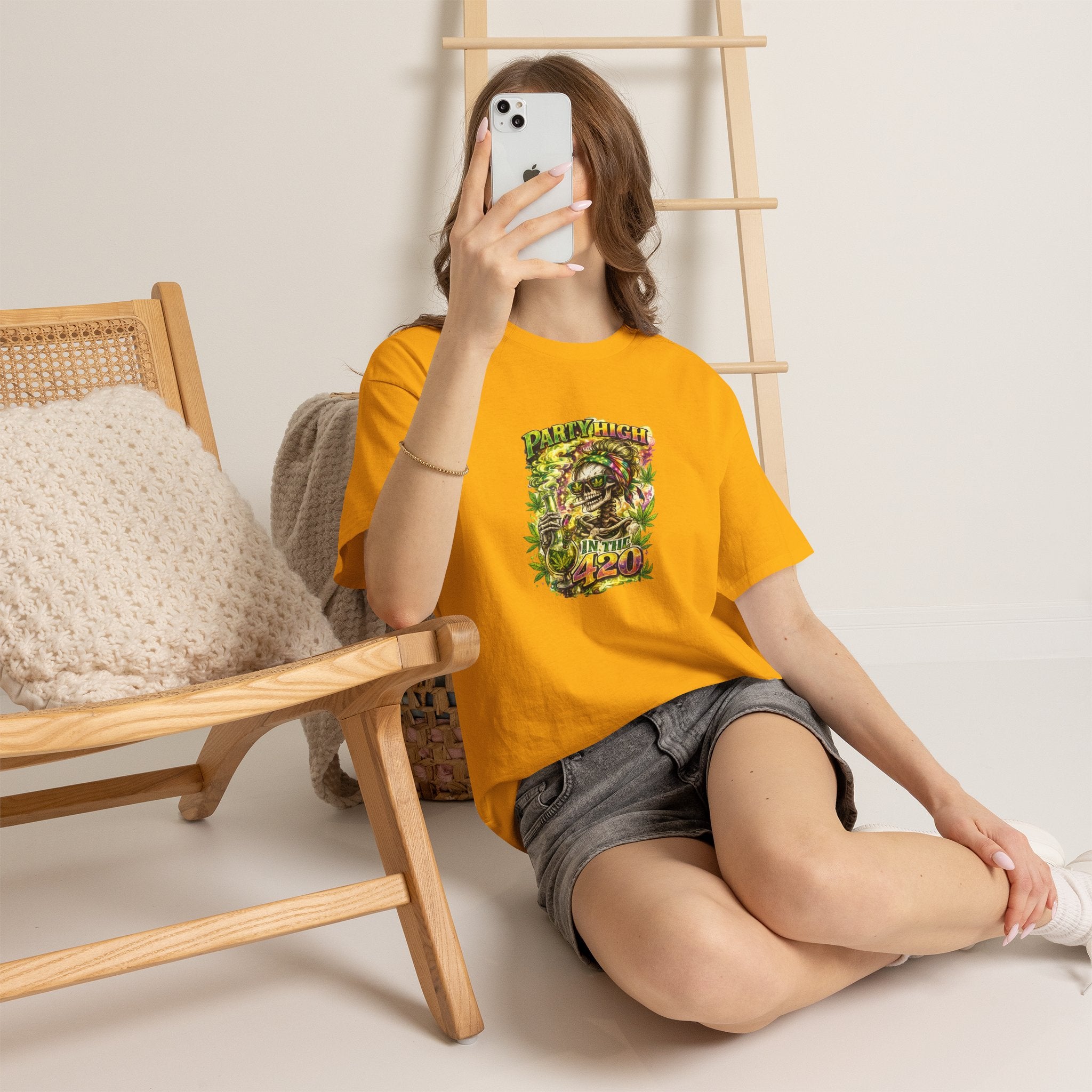 T-Shirt — 'Party High the 420' Cannabis Skull Graphic Tee