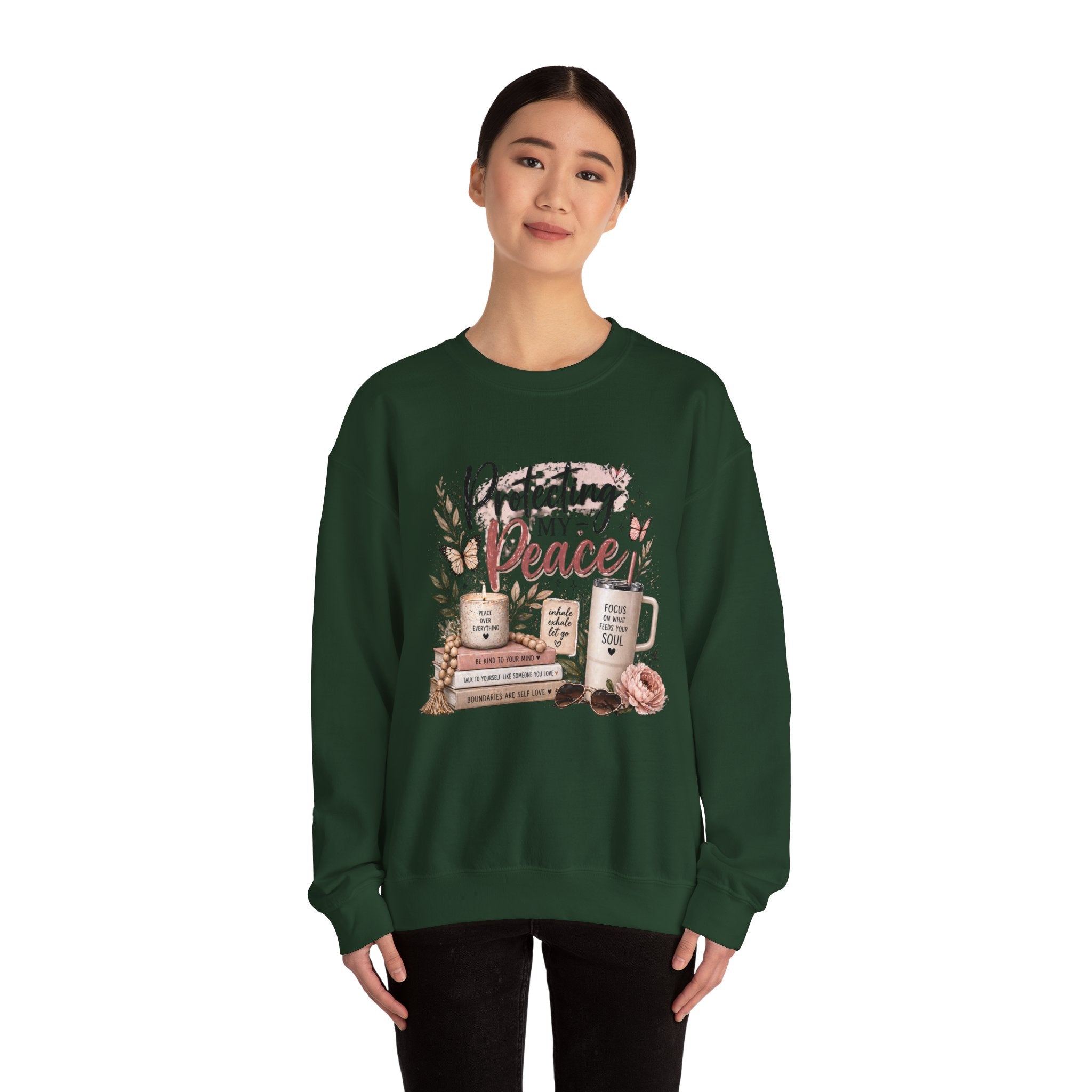 Crewneck Sweatshirt – "Protecting My Peace" Cozy Floral Graphic