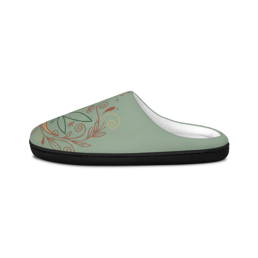 Women's Indoor Slippers — Sage Floral Crescent Moon Cozy House Shoes