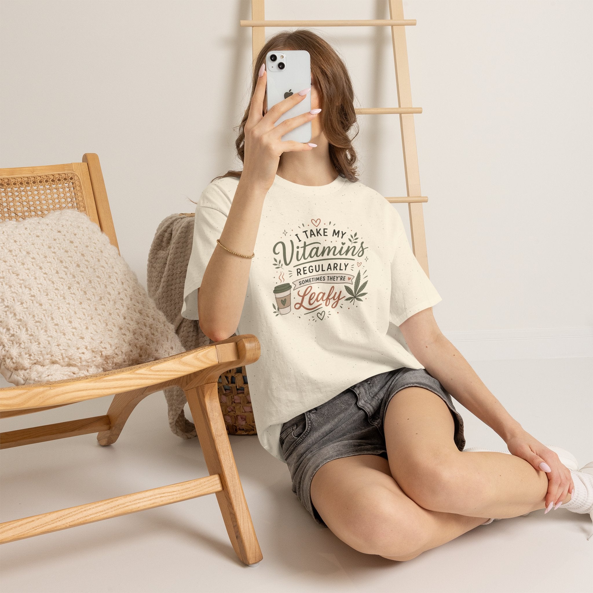 T-Shirt — "I Take My Vitamins Regularly, Sometimes They're Leafy" Funny Cannabis Coffee Tee