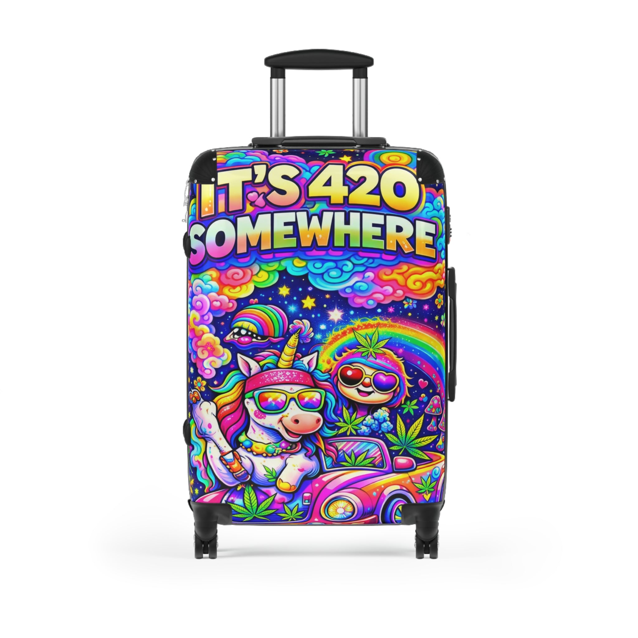420 Rainbow Travel Suitcase — "It’s 420 Somewhere" Colorful Unicorn & Sloth Luggage Cover