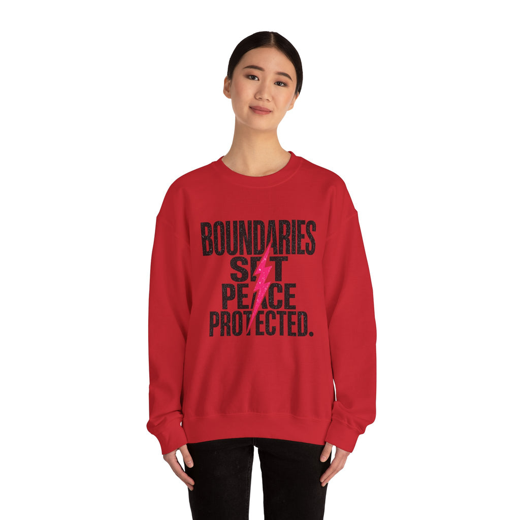 Crewneck Sweatshirt "Boundaries Set. Peace Protected." – Empowerment Graphic Pullover