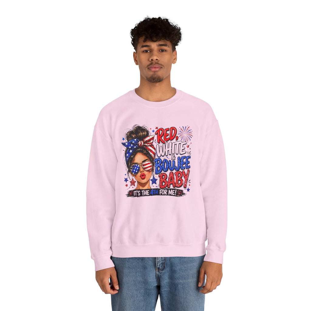 Crewneck Sweatshirt — "Red White Boujee Baby" Patriotic Women's 4th of July Graphic