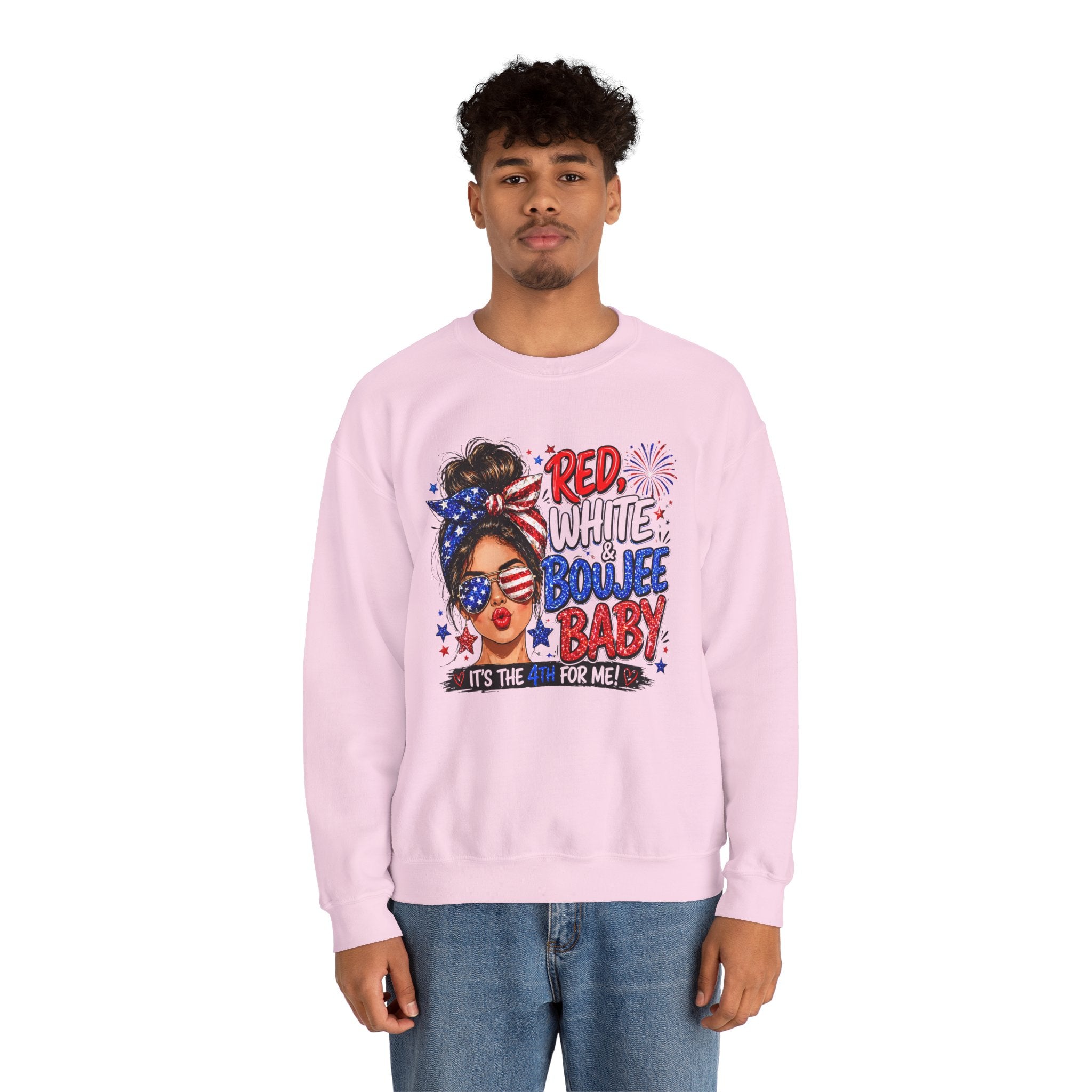 Crewneck Sweatshirt — "Red White Boujee Baby" Patriotic Women's 4th of July Graphic