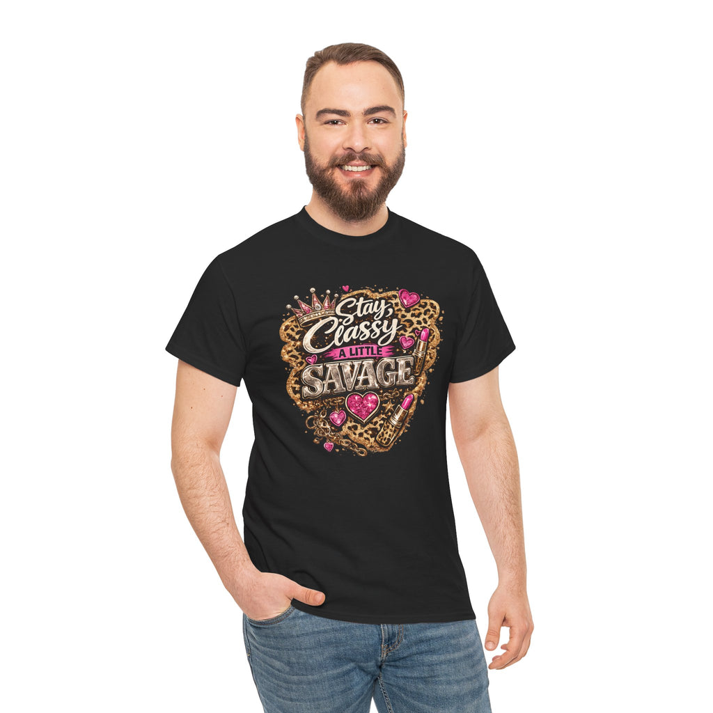 Stay Classy a Little Savage Tee — Leopard Heart Graphic T-Shirt