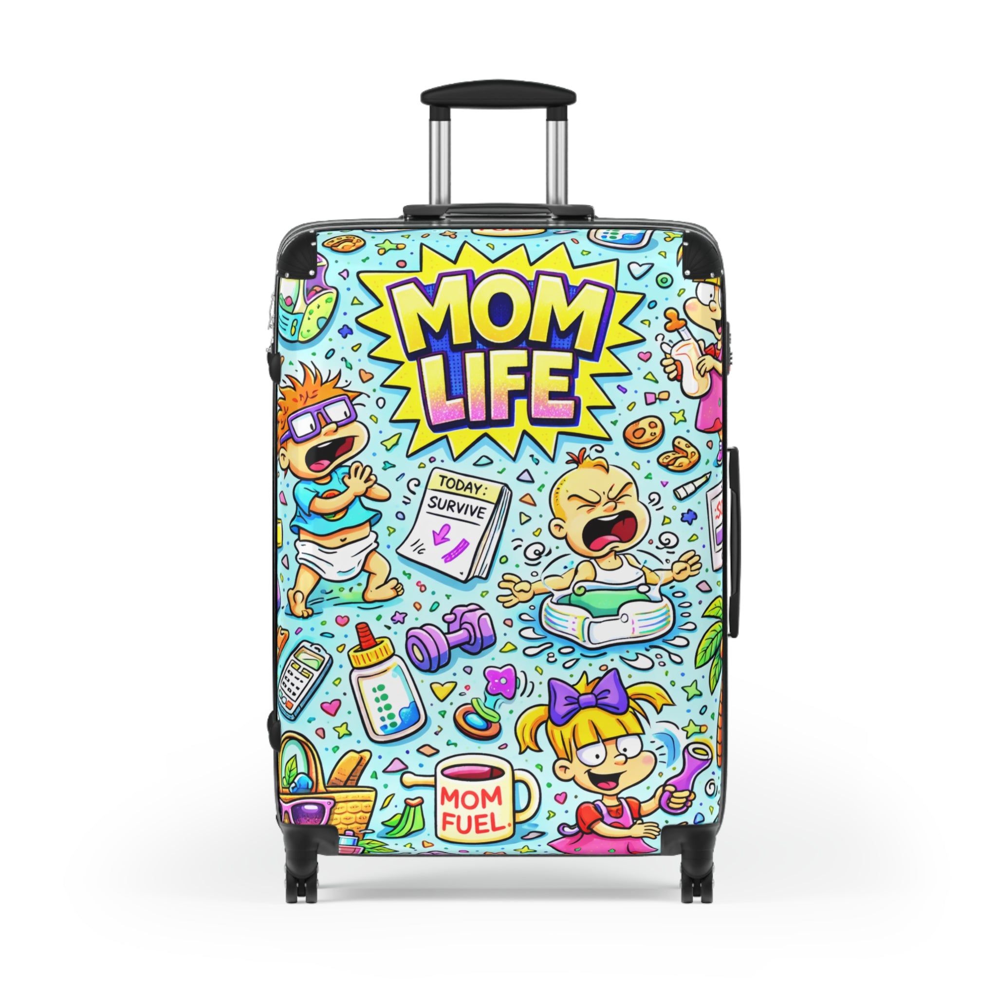 Mom Life Carry-On Suitcase – Funny Cartoon Travel Luggage for Busy Moms