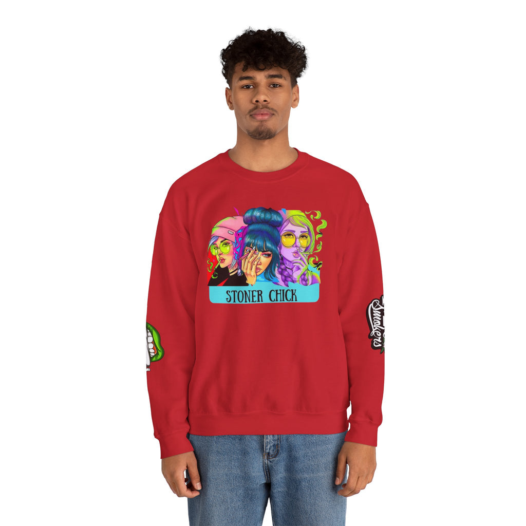 Stoner Chicks Crewneck Sweatshirt — Retro Cannabis Graphic
