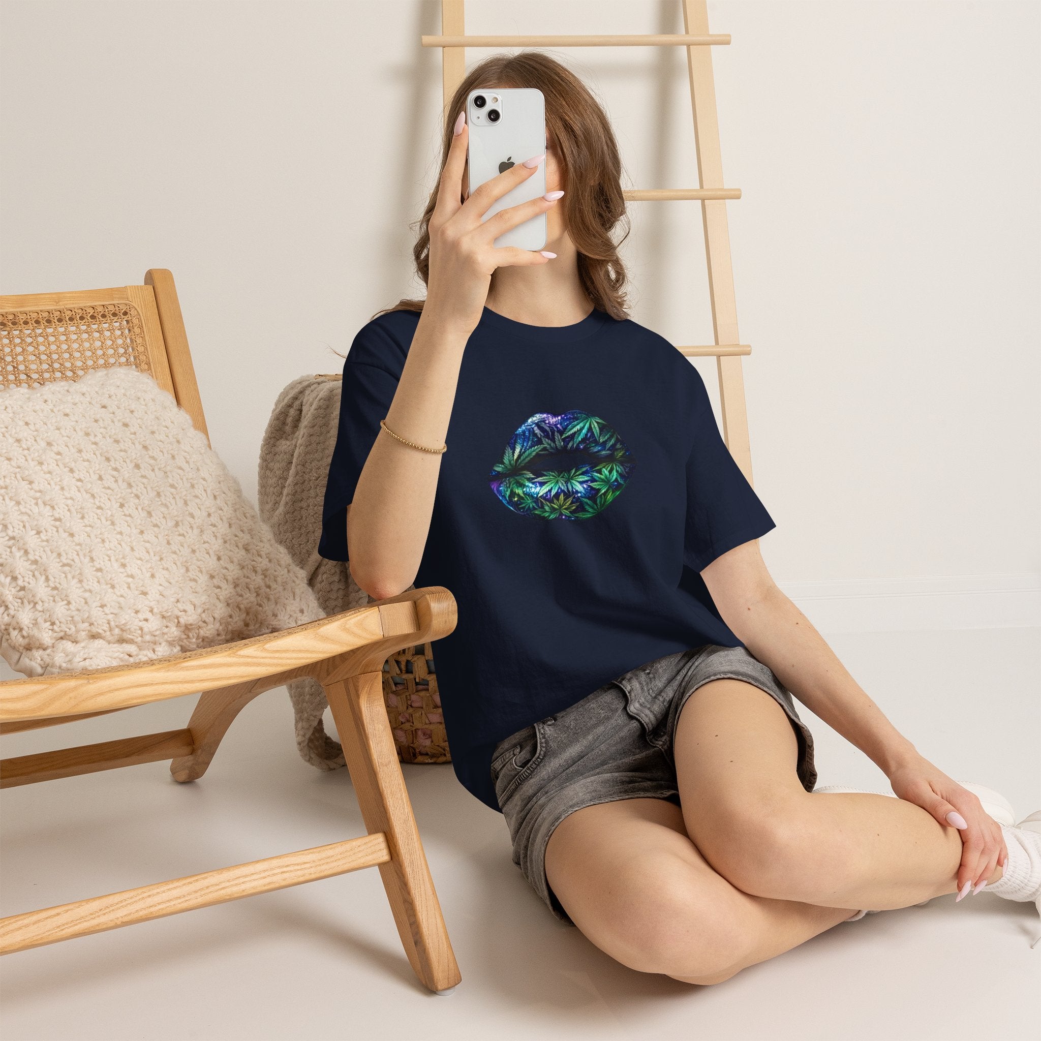 Lips Graphic Tee — Iridescent Botanical Leaf Kiss T-Shirt