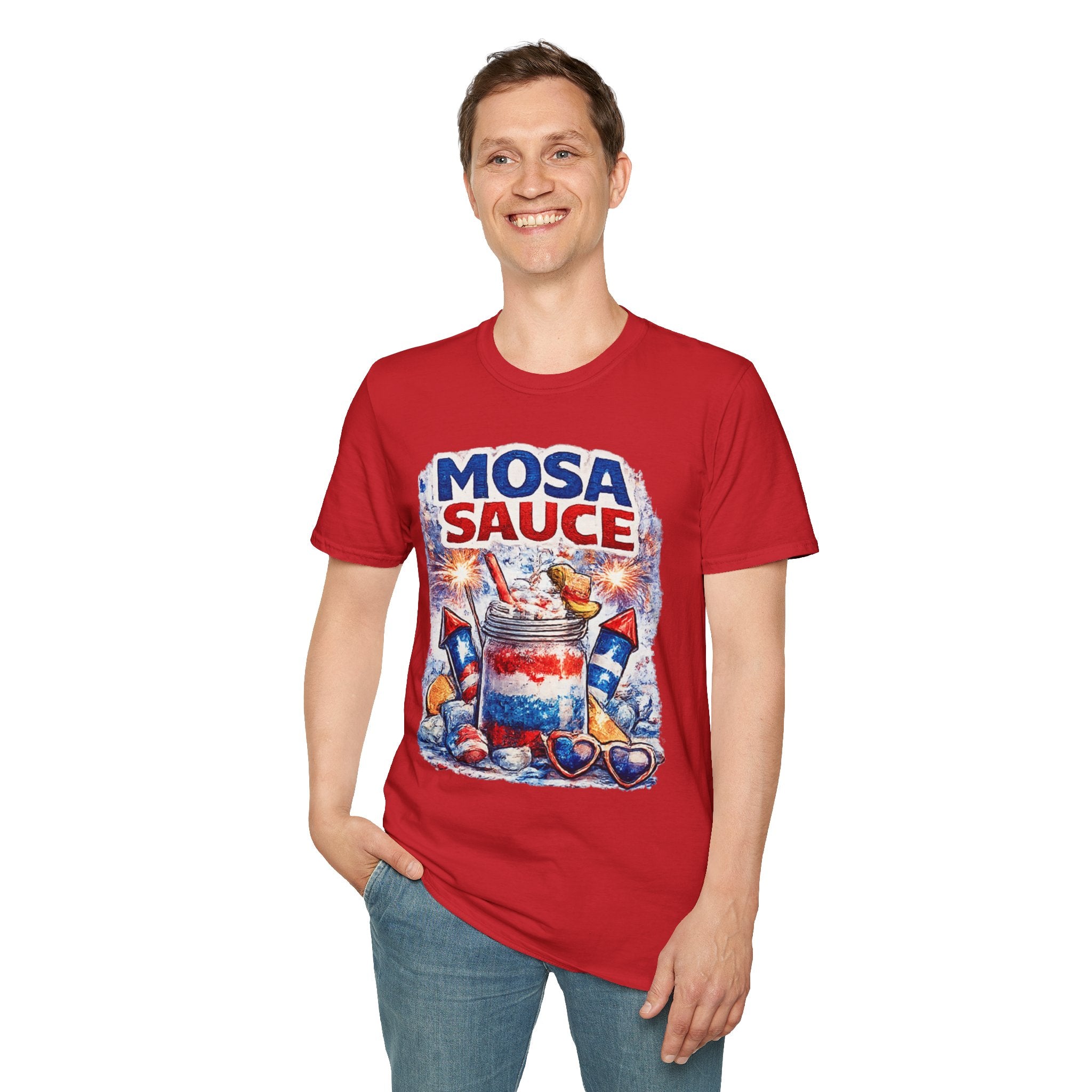 Mosa Sauce Patriotic Graphic Tee — Red White & Blue Summer BBQ Shirt