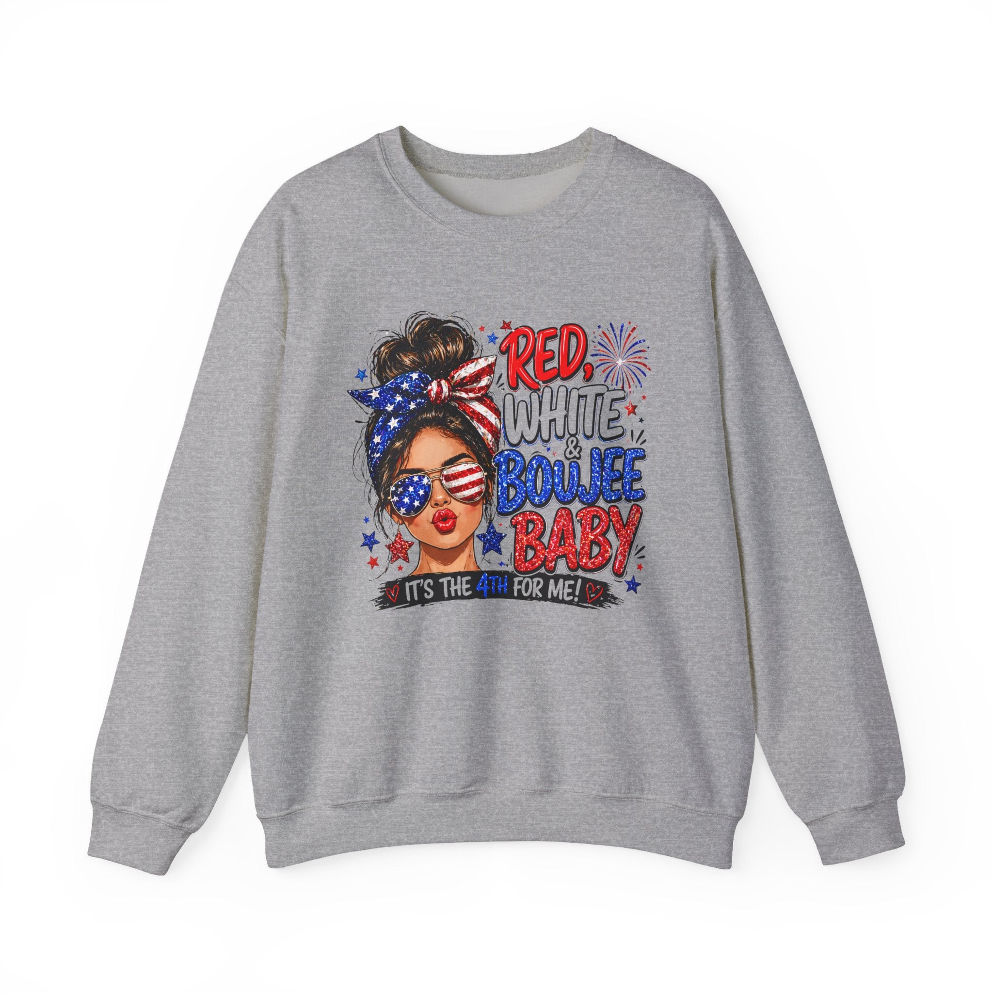 Crewneck Sweatshirt — "Red White Boujee Baby" Patriotic Women's 4th of July Graphic
