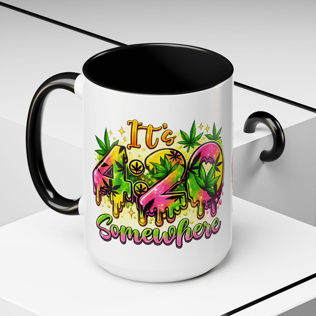 420 Coffee Mug — "It's 420 Somewhere" Accent Tea Cup, Weed-Themed Stoner Gift