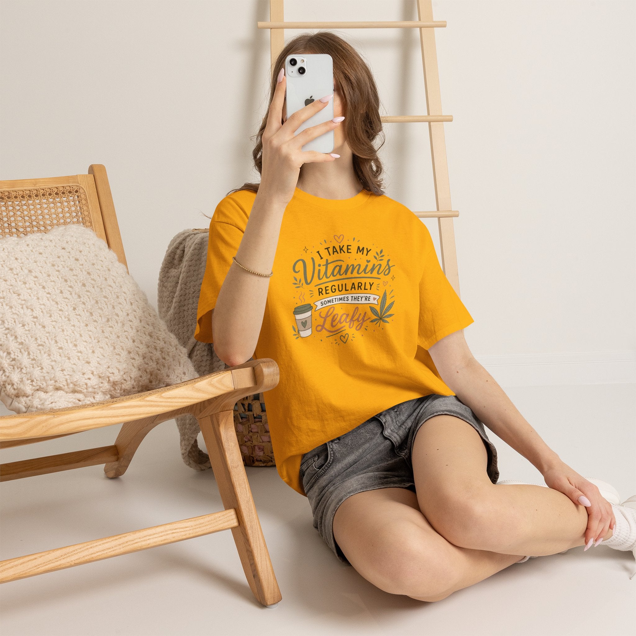 T-Shirt — "I Take My Vitamins Regularly, Sometimes They're Leafy" Funny Cannabis Coffee Tee