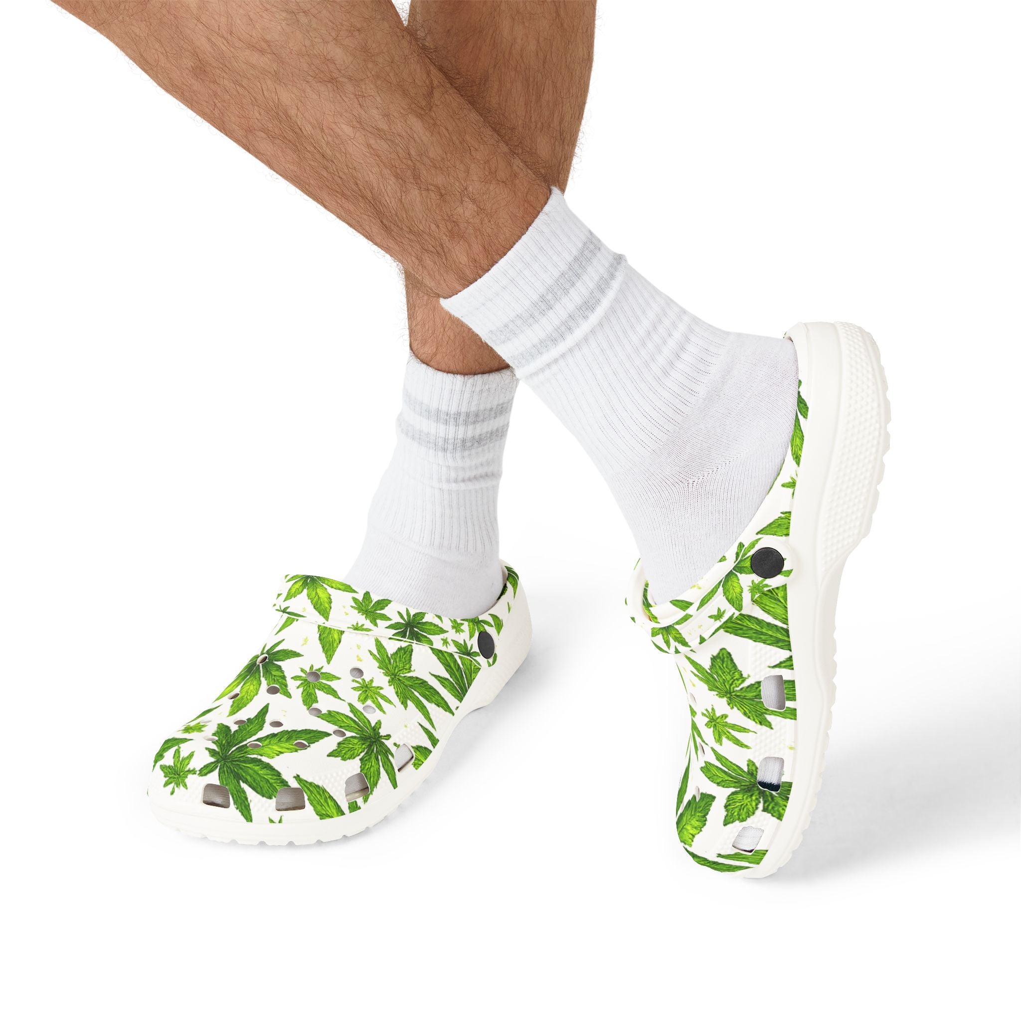 Leaf Pattern EVA Clogs — Green Botanical Foam Slip-Ons