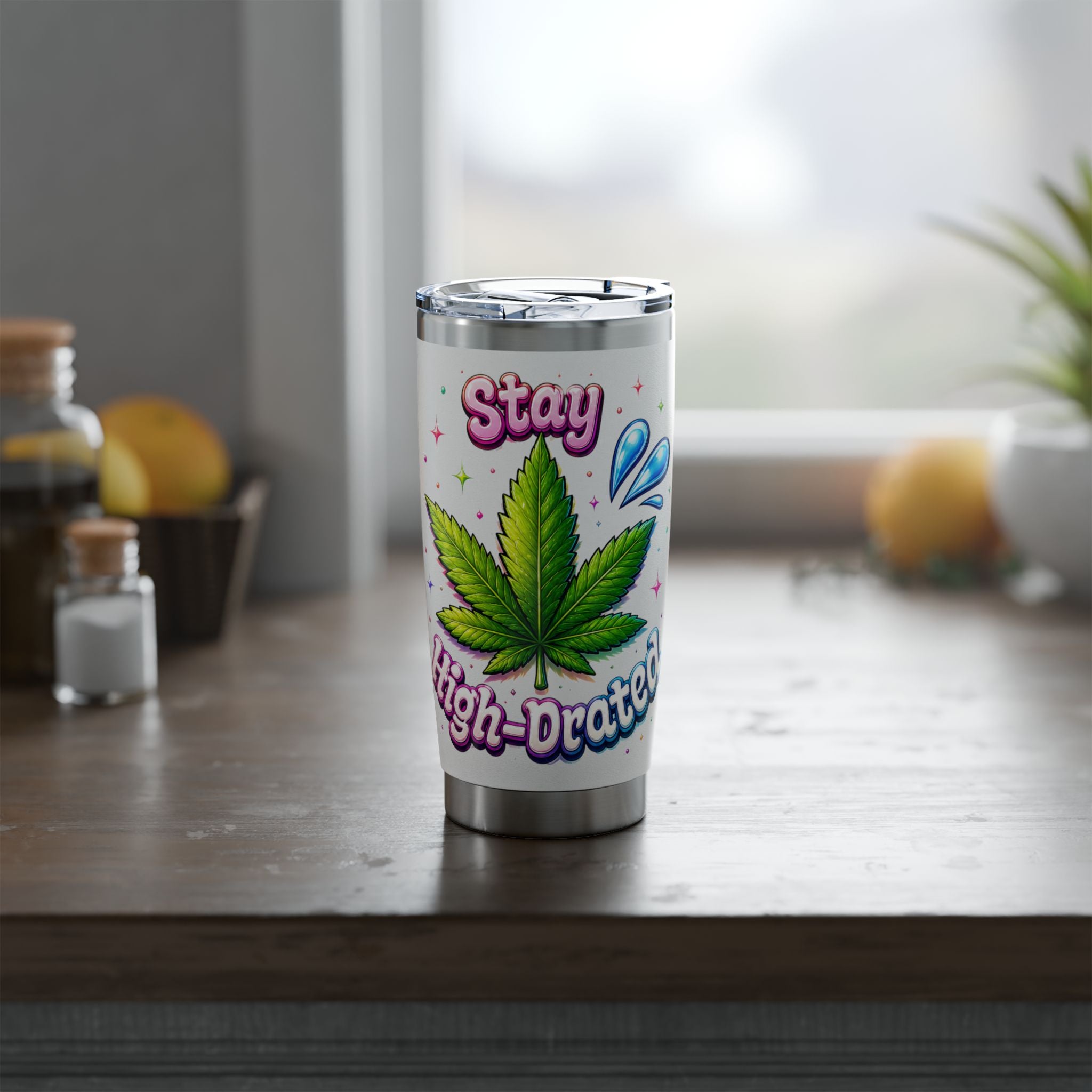 20oz Stainless Tumbler — 'Highly Hydrated' Leaf Graphic