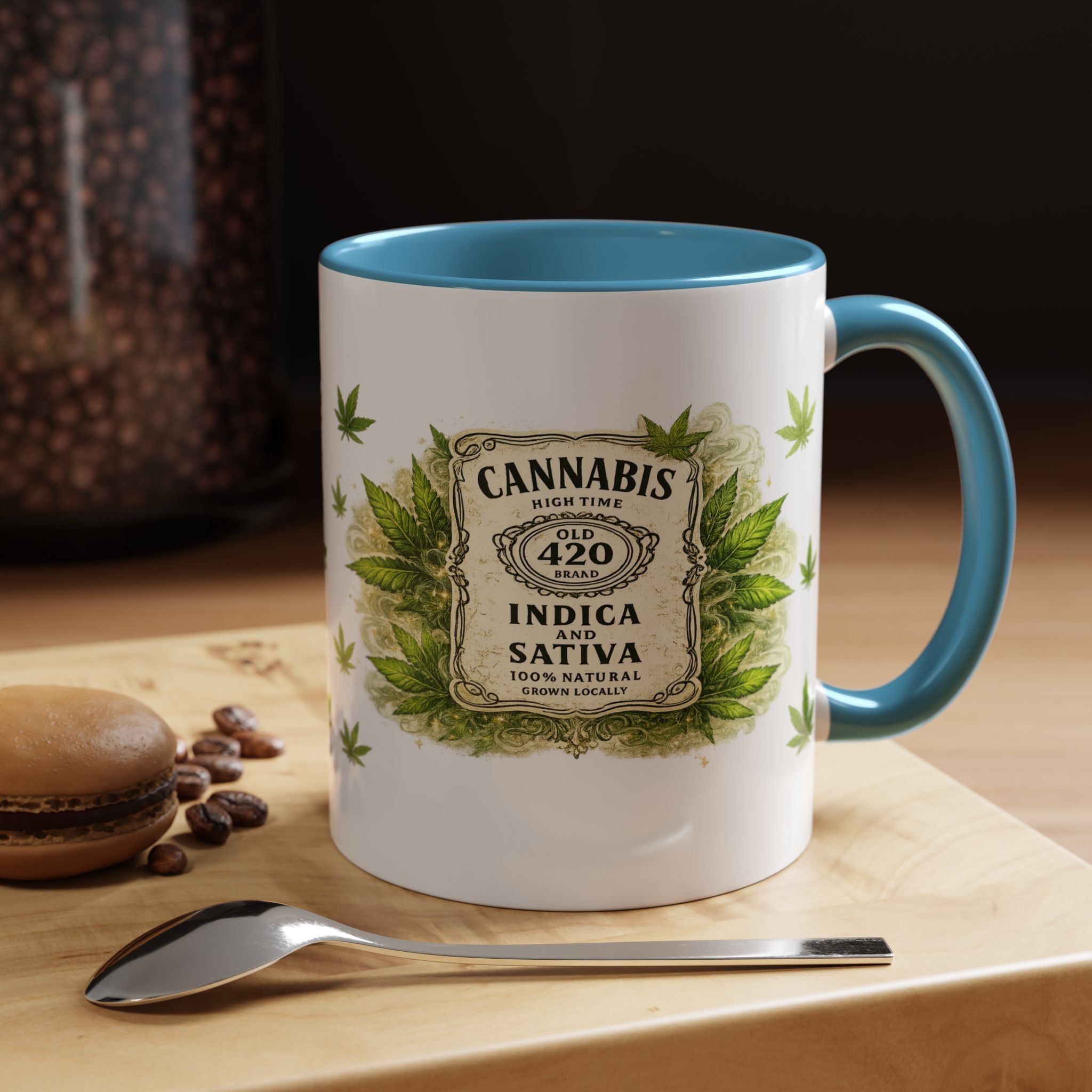 Cannabis 420 Accent Coffee Mug — Indica & Sativa Leaf Pattern (11/15oz)