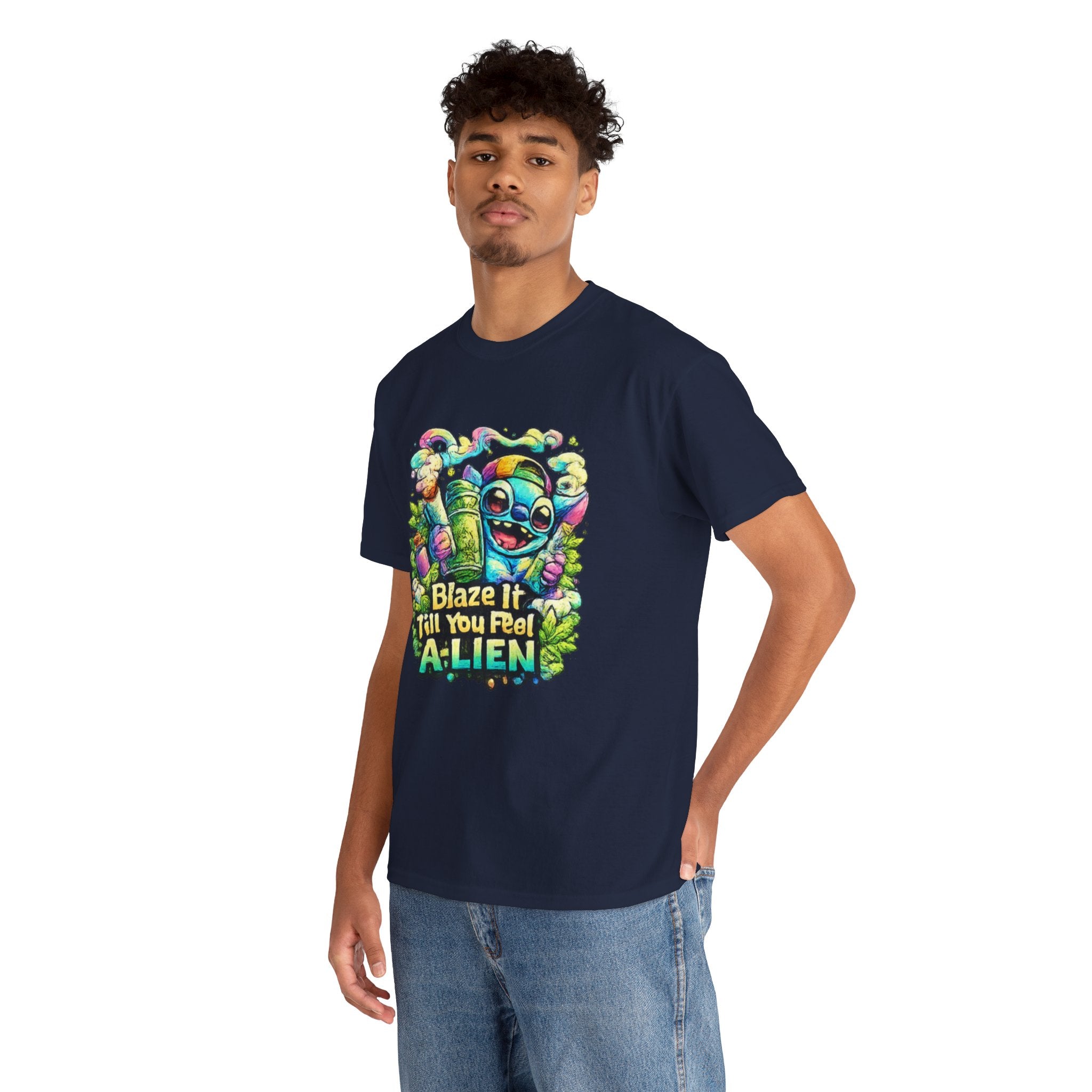 Alien Mushroom Graphic Tee - "Blaze It Till You’re A-LIEN" Psychedelic Cartoon Shirt