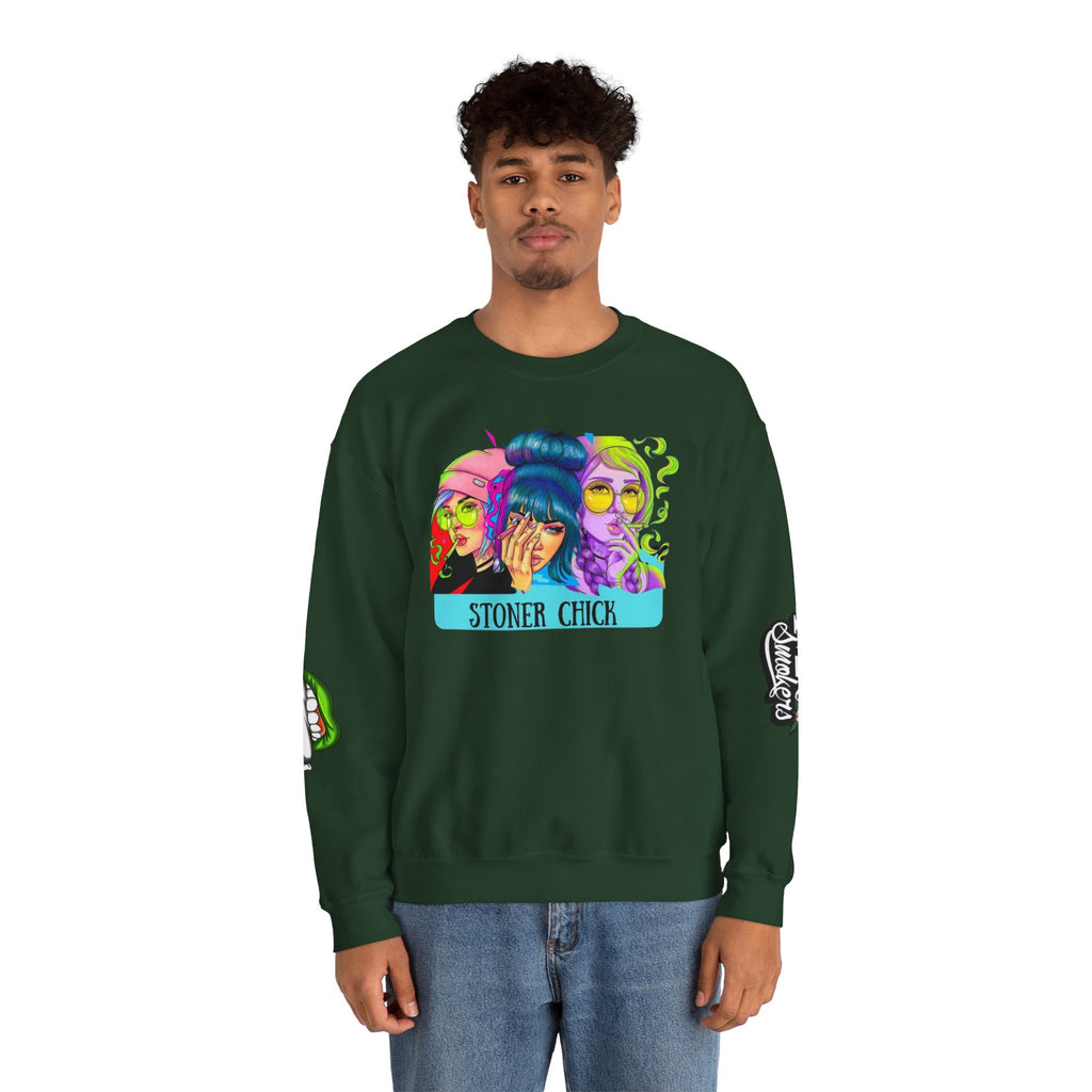 Stoner Chicks Crewneck Sweatshirt — Retro Cannabis Graphic