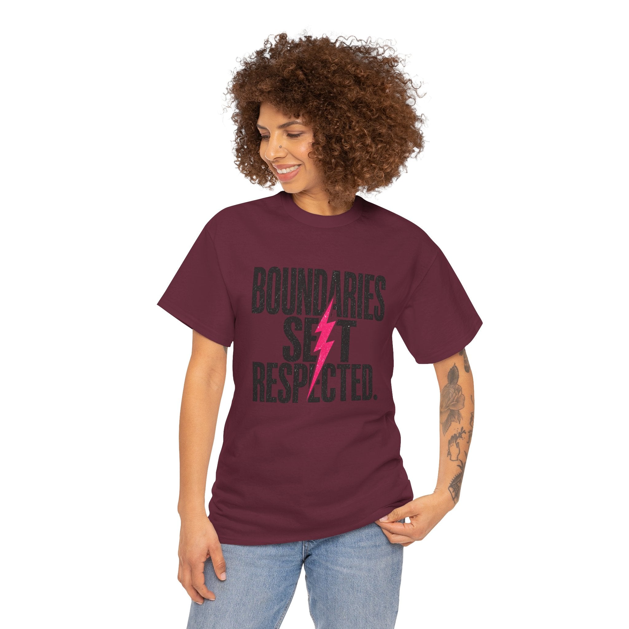 T-Shirt — "Boundaries Set. Respected." Lightning Bolt Graphic Tee