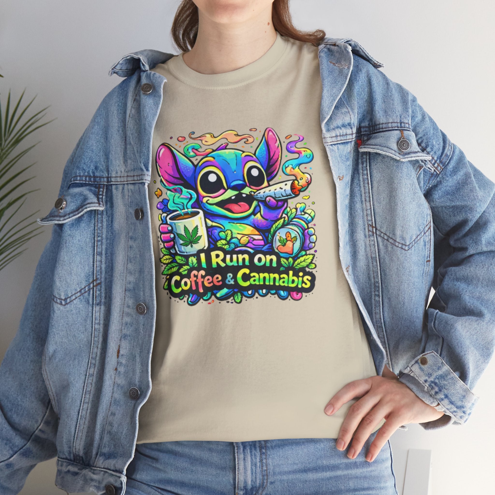 Coffee & Cannabis Tee — 'I Run on Coffee & Cannabis' Cute Stitch Graphic T-Shirt