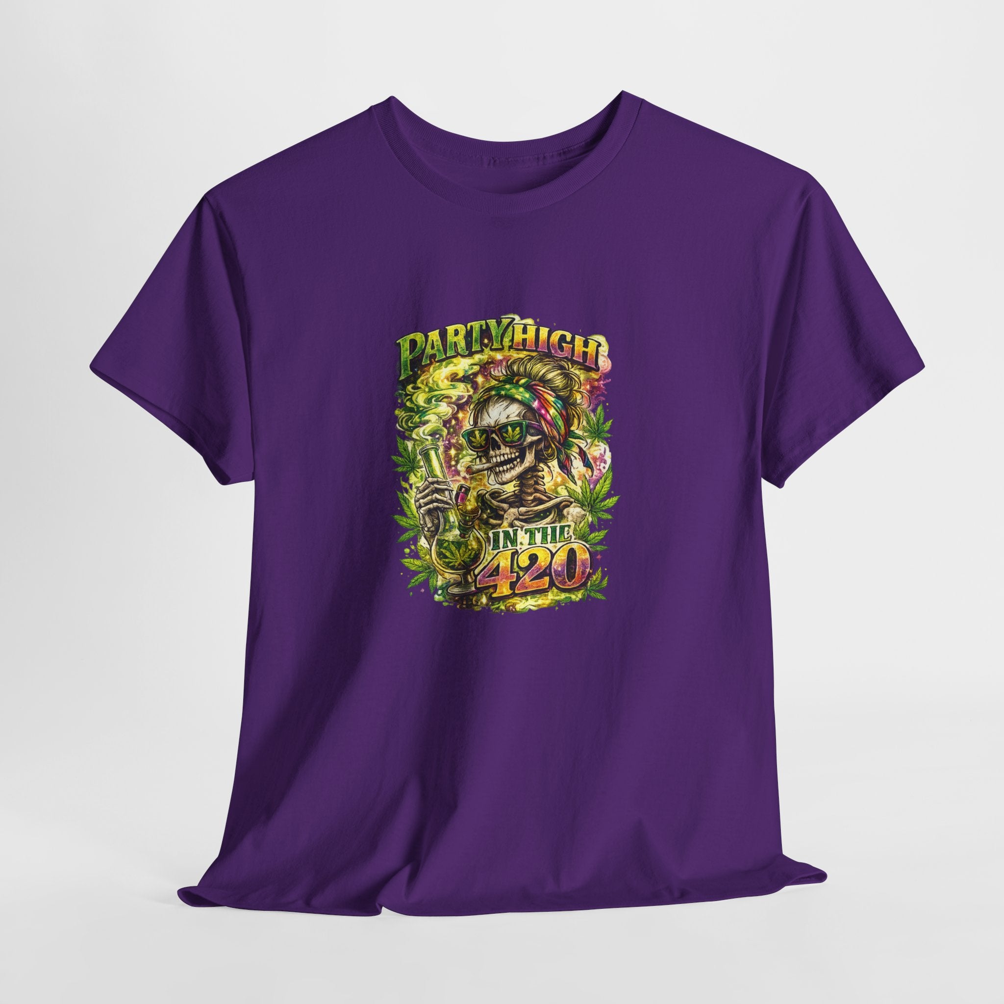 T-Shirt — 'Party High the 420' Cannabis Skull Graphic Tee