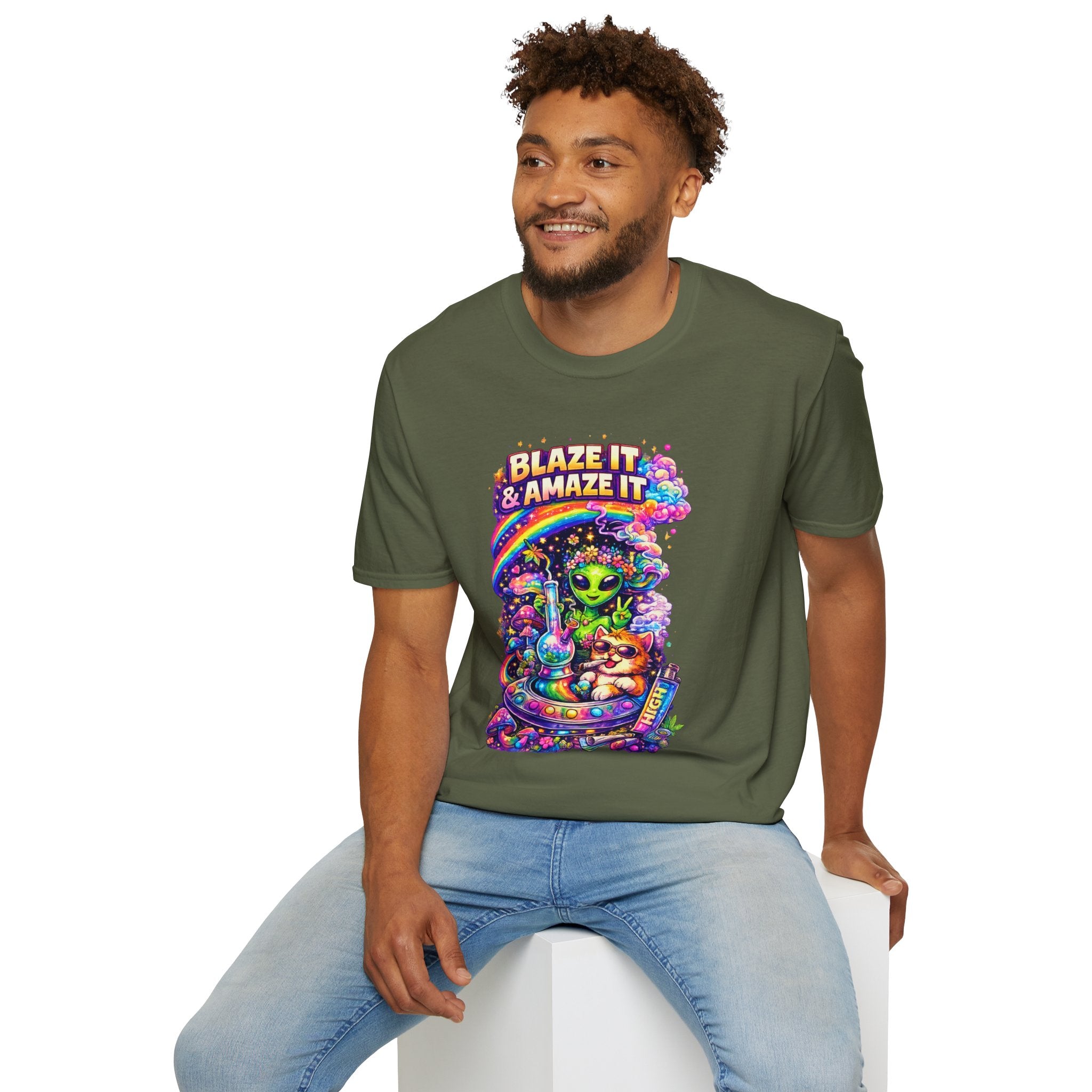 Alien Rainbow Tee - "Blaze It & Amaze It" Psychedelic Graphic T-Shirt