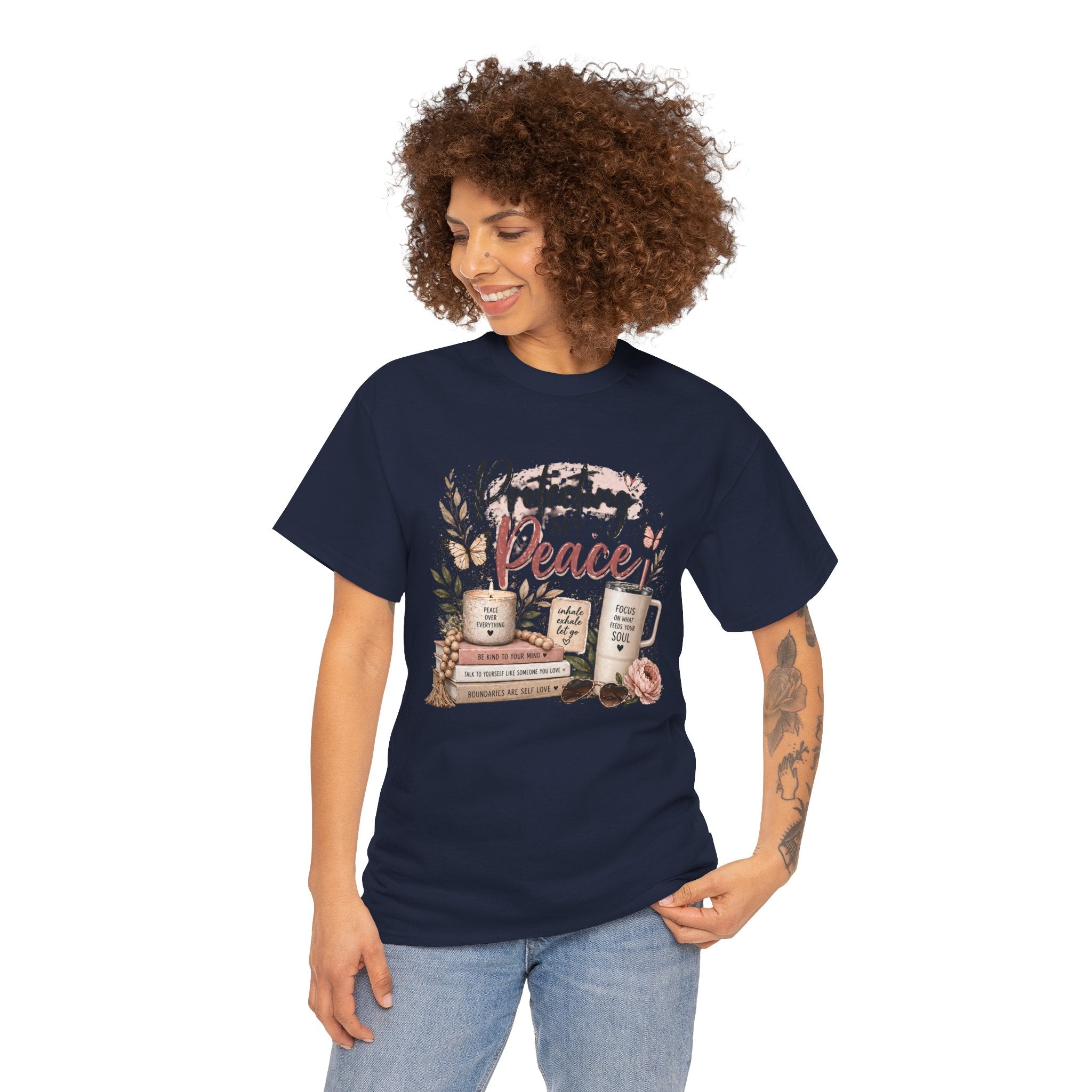 Protecting My Peace T-Shirt — Cozy Floral Coffee & Book Graphic Tee