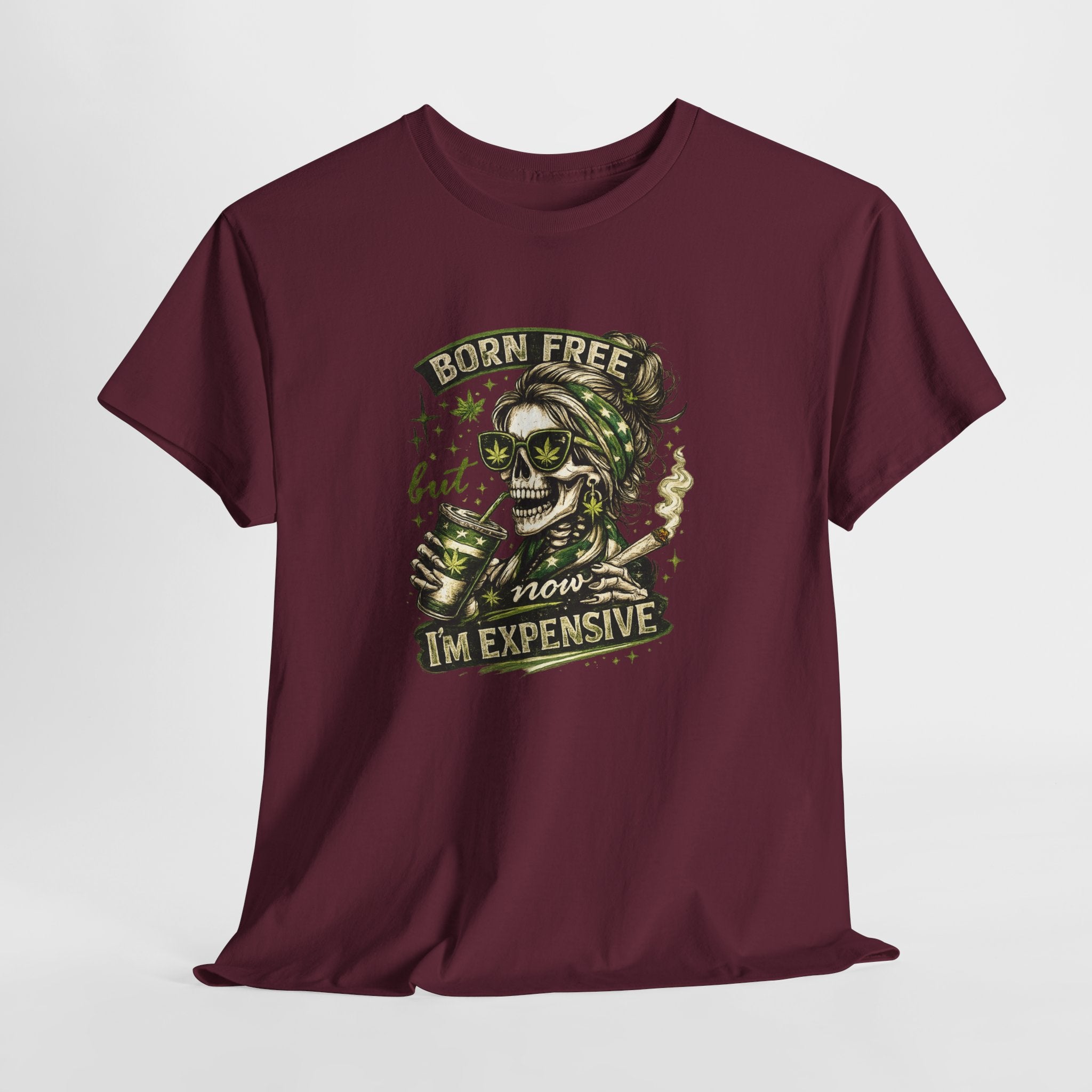 T-Shirt — "Born Free But Now I’m Expensive" Skull Graphic Tee