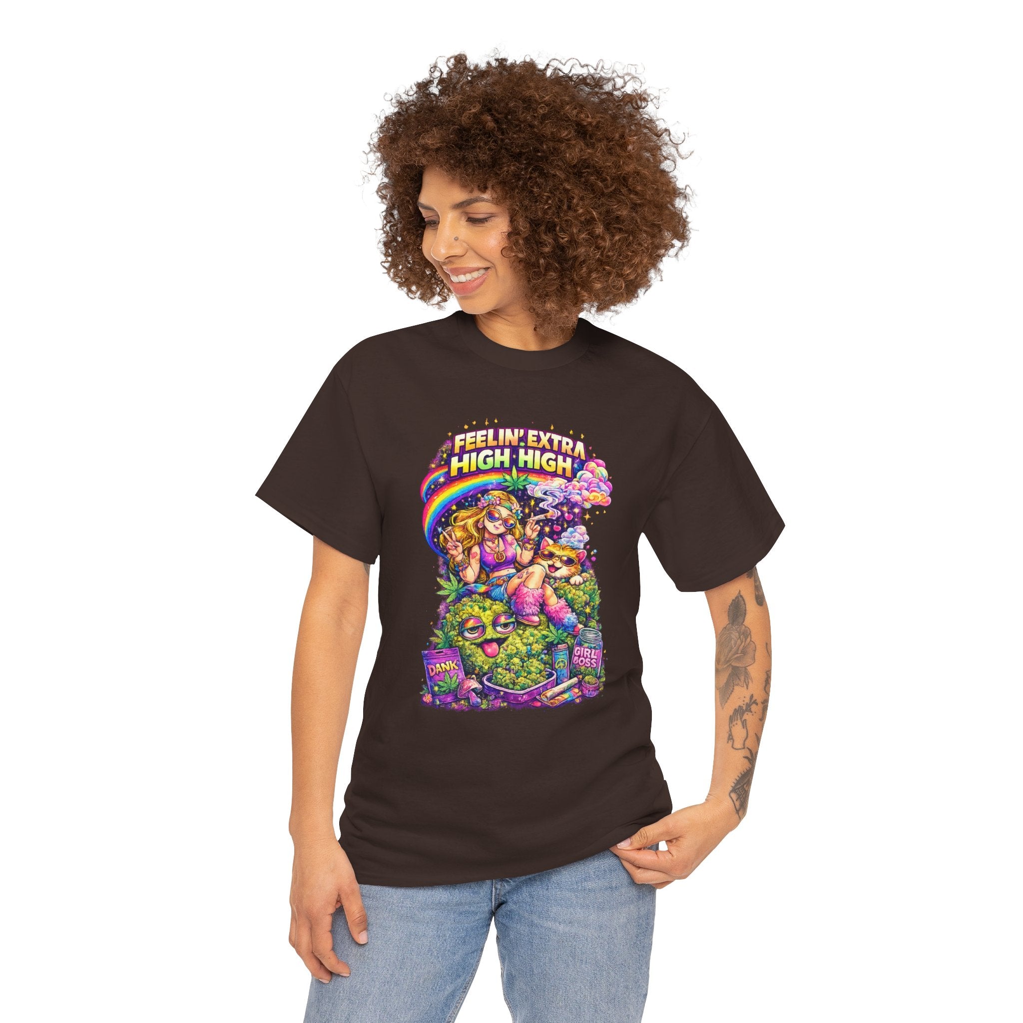 T-Shirt — "Feelin' Extra High High" Psychedelic Cannabis Graphic Tee