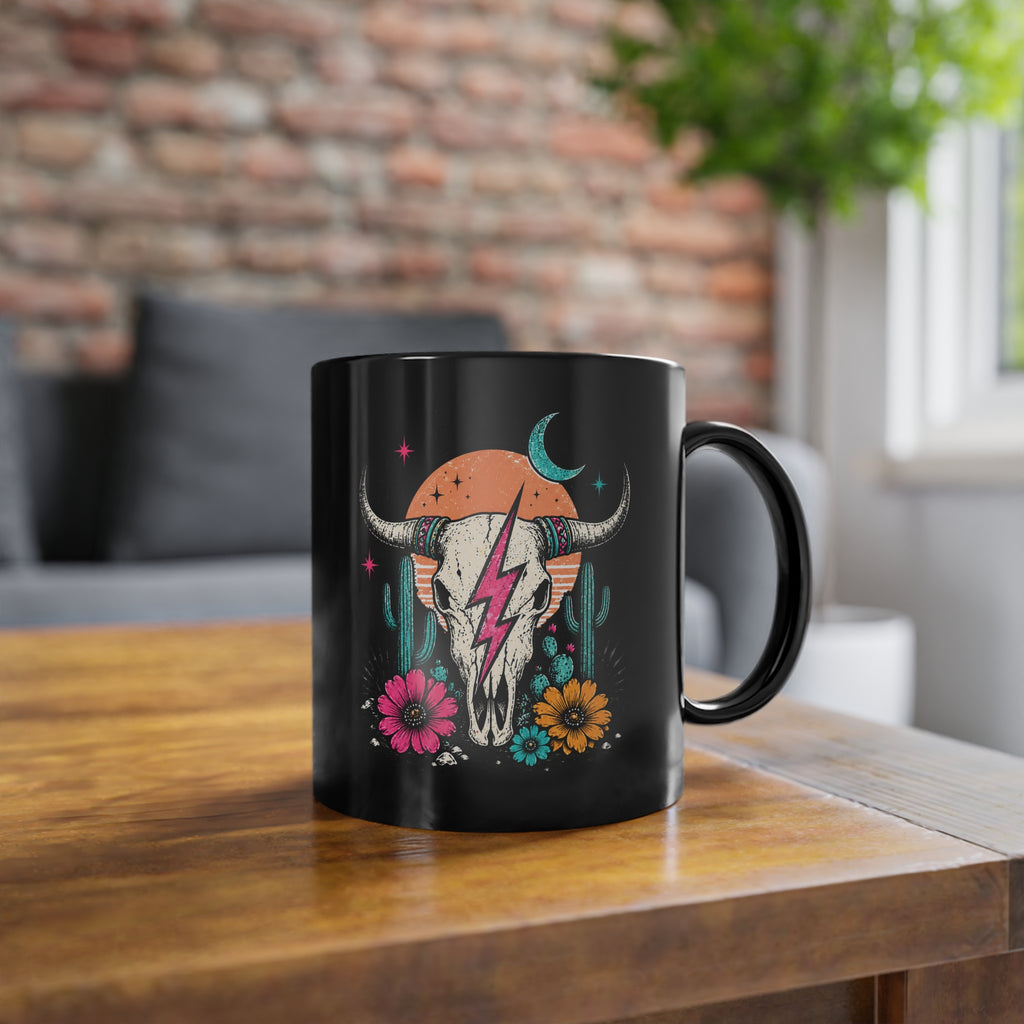Desert Skull Floral Mug – Boho Southwestern Black Coffee Cup