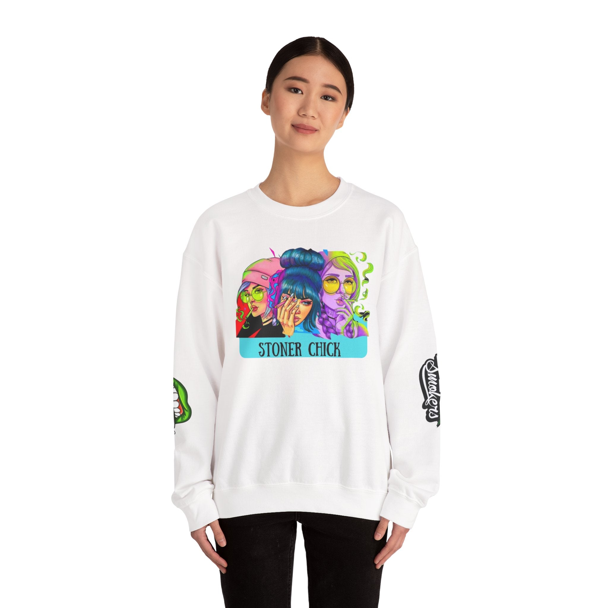Stoner Chicks Crewneck Sweatshirt — Retro Cannabis Graphic