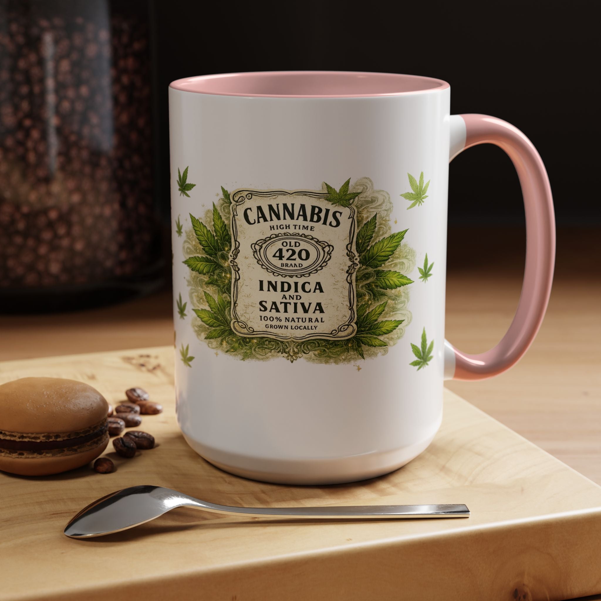 Cannabis 420 Accent Coffee Mug — Indica & Sativa Leaf Pattern (11/15oz)