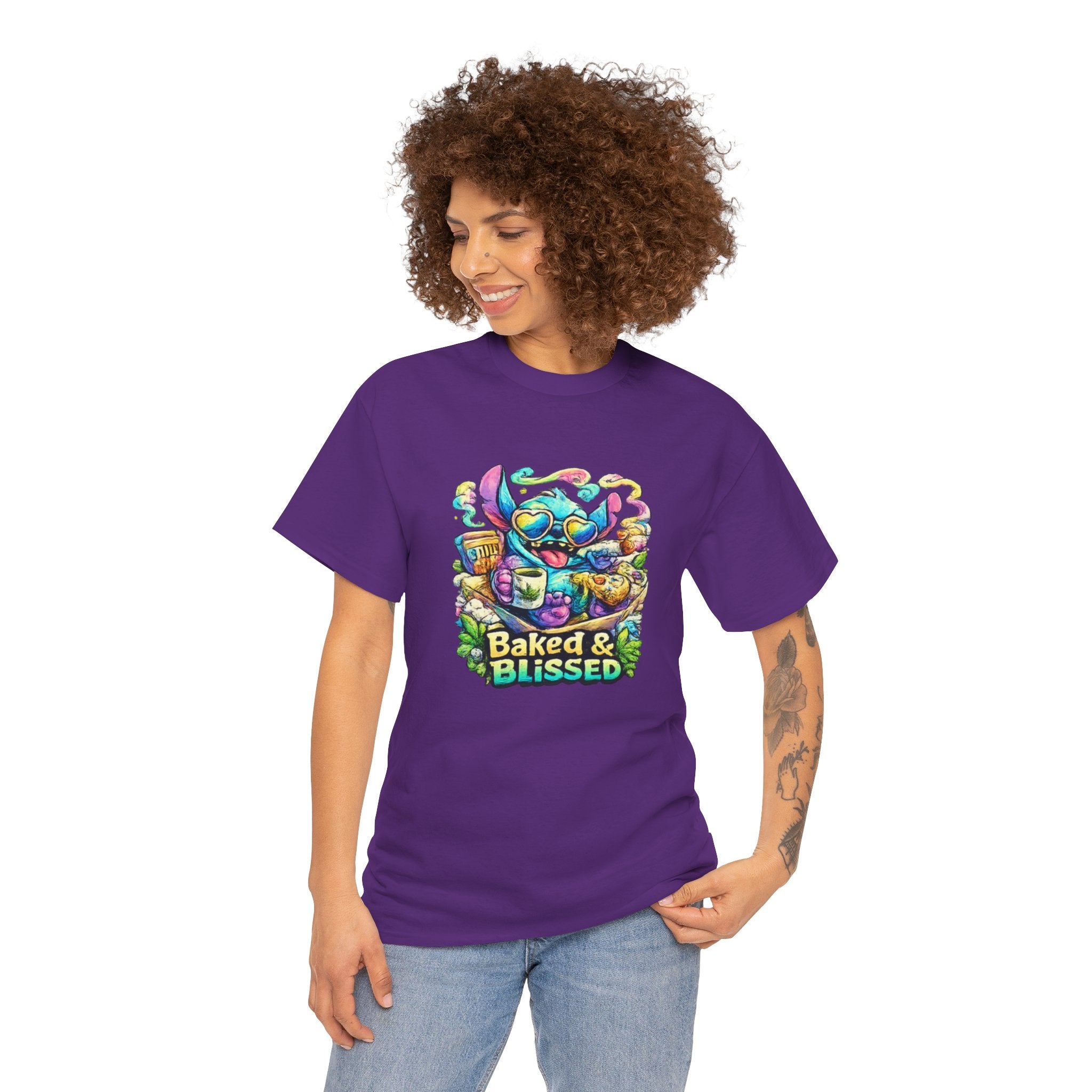 T-Shirt — Colorful 'Baked & Blissed' Cartoon Dessert Graphic Tee