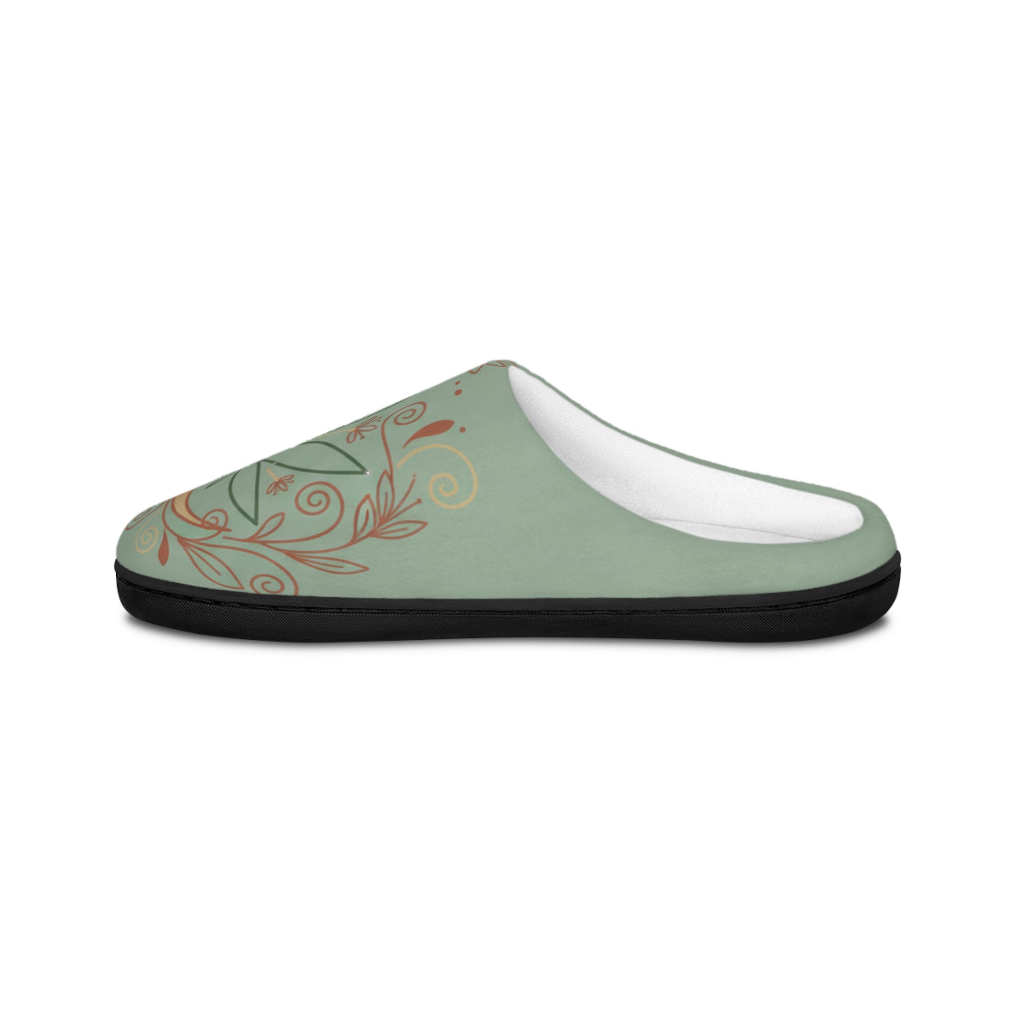 Women's Indoor Slippers — Sage Floral Crescent Moon Cozy House Shoes