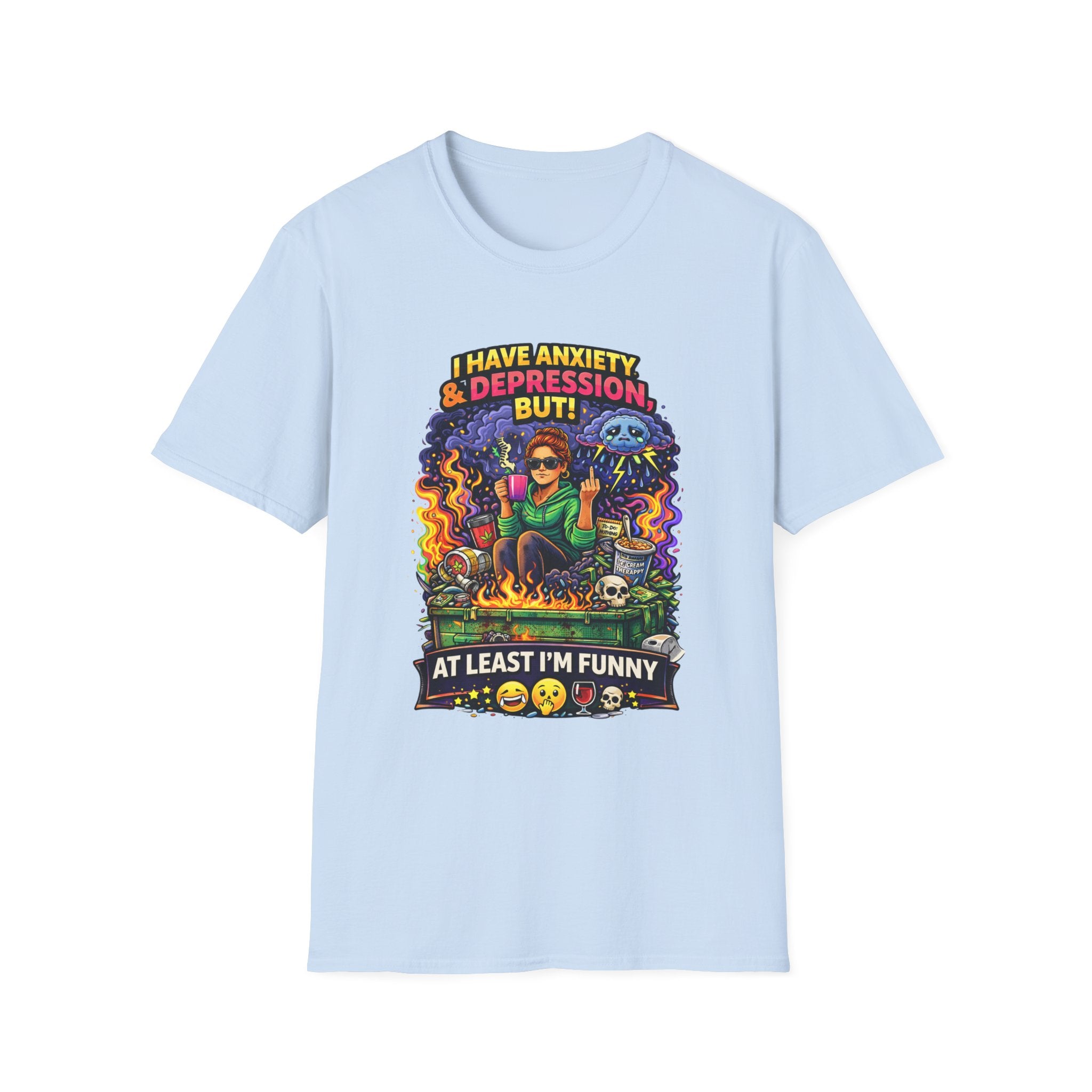 Funny Anxiety & Depression T‑Shirt — “I Have Anxiety & Depression But At Least I’m Funny” Graphic Tee
