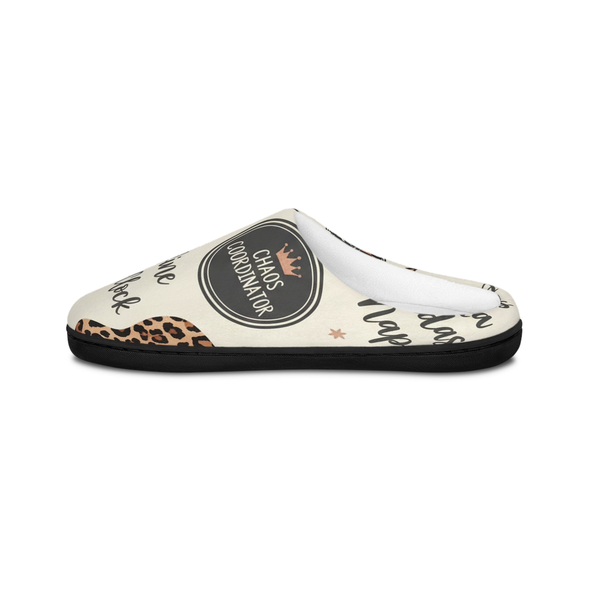 Women's Cozy 'Mom' Patterned Indoor Slippers – Leopard Bow & Wine Glass Design