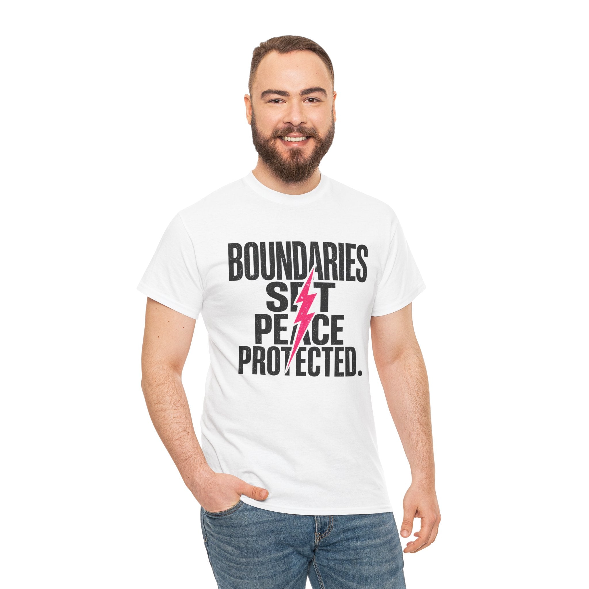 Boundaries Set, Peace Protected T-Shirt — Empowerment Tee with Lightning Bolt