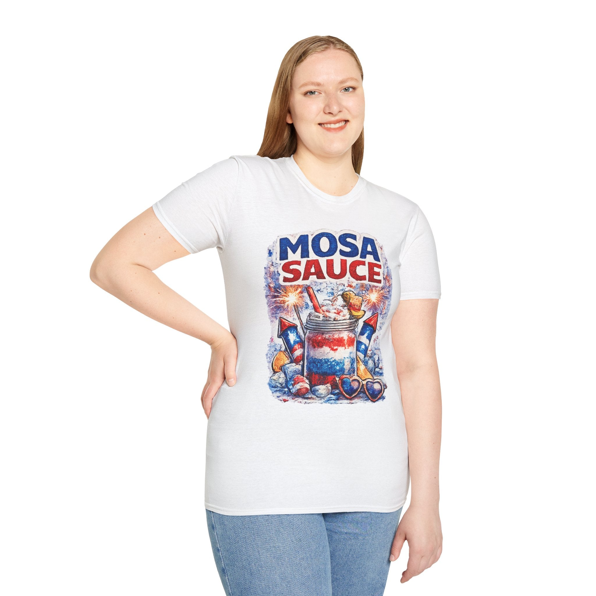 Mosa Sauce Patriotic Graphic Tee — Red White & Blue Summer BBQ Shirt
