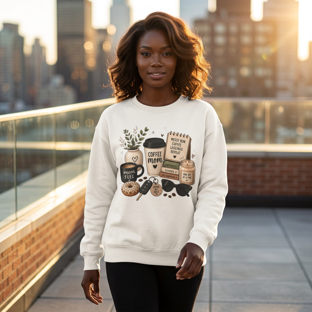 Coffee Mom Crewneck Sweatshirt — Cozy Morning Coffee Lover Graphic