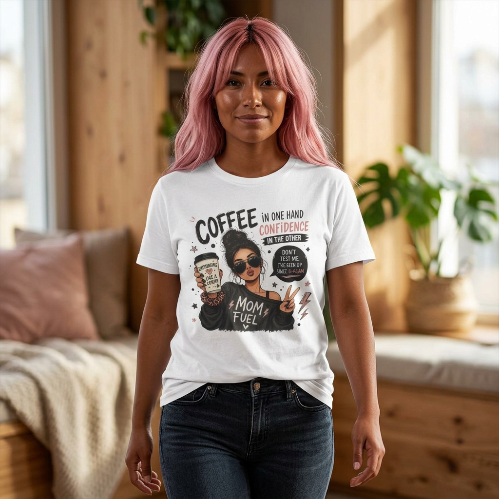 Coffee Mom Fuel T-Shirt — "Coffee in One Hand, Confidence in the Other" Graphic Tee