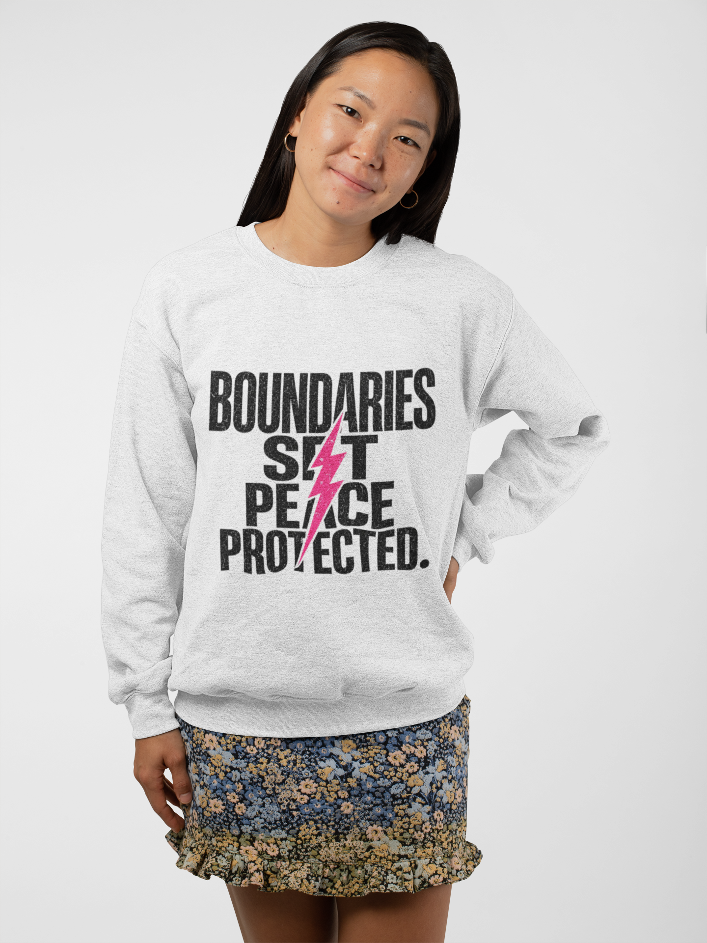 Crewneck Sweatshirt "Boundaries Set. Peace Protected." – Empowerment Graphic Pullover