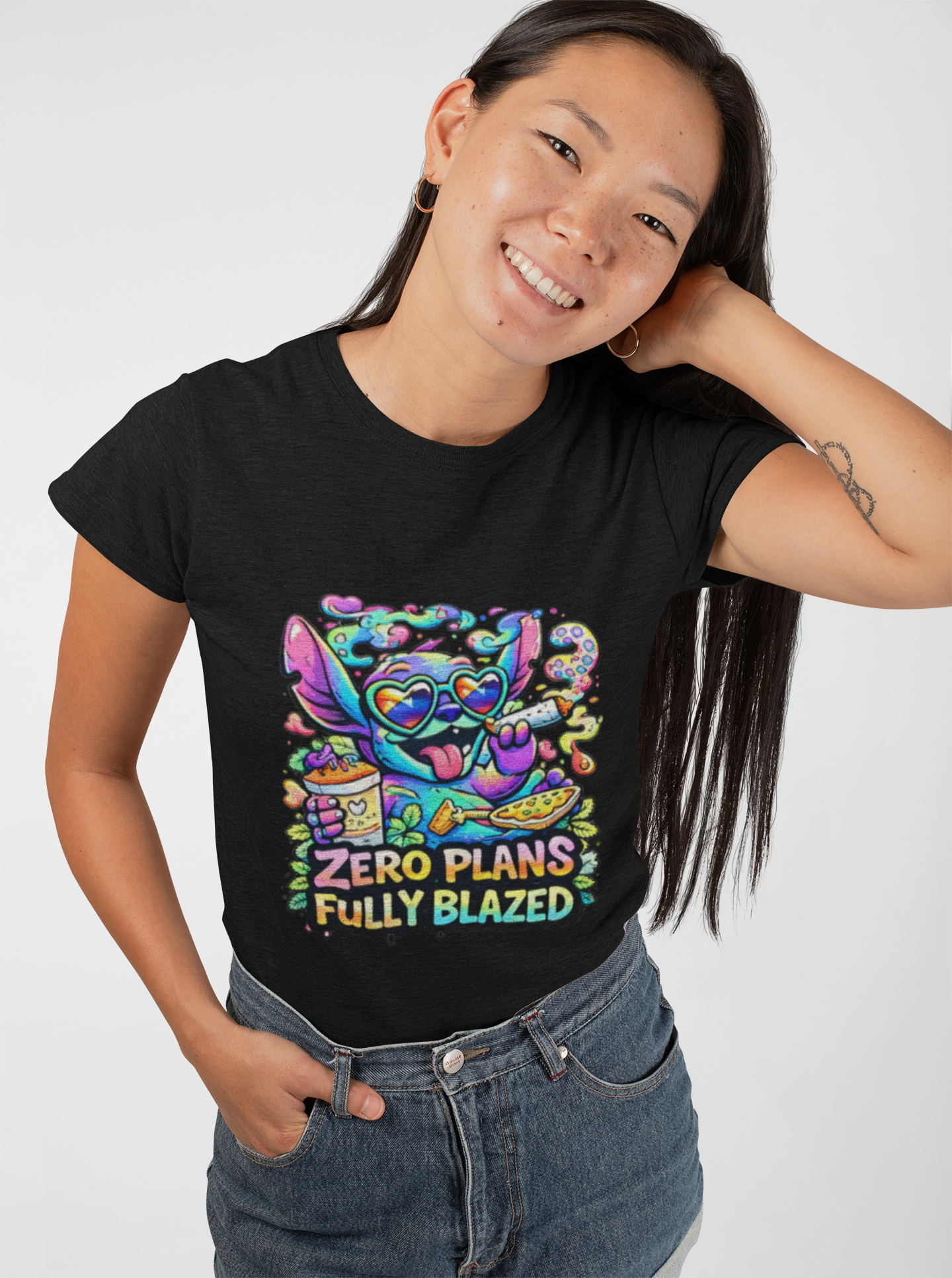 Zero Plans Fully Blazed Tee — Colorful Stoner Cat Graphic T-Shirt