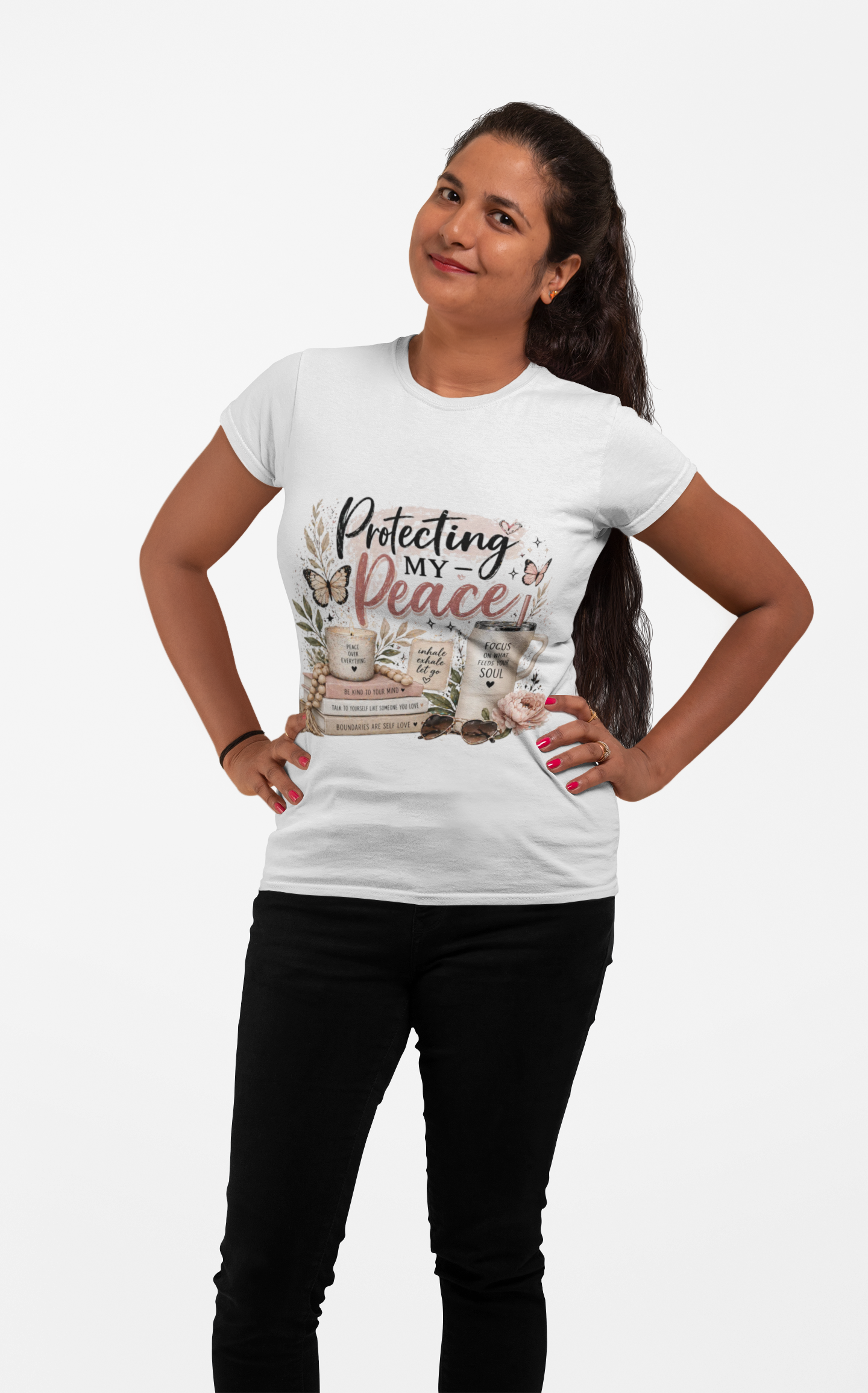 Protecting My Peace T-Shirt — Cozy Floral Coffee & Book Graphic Tee