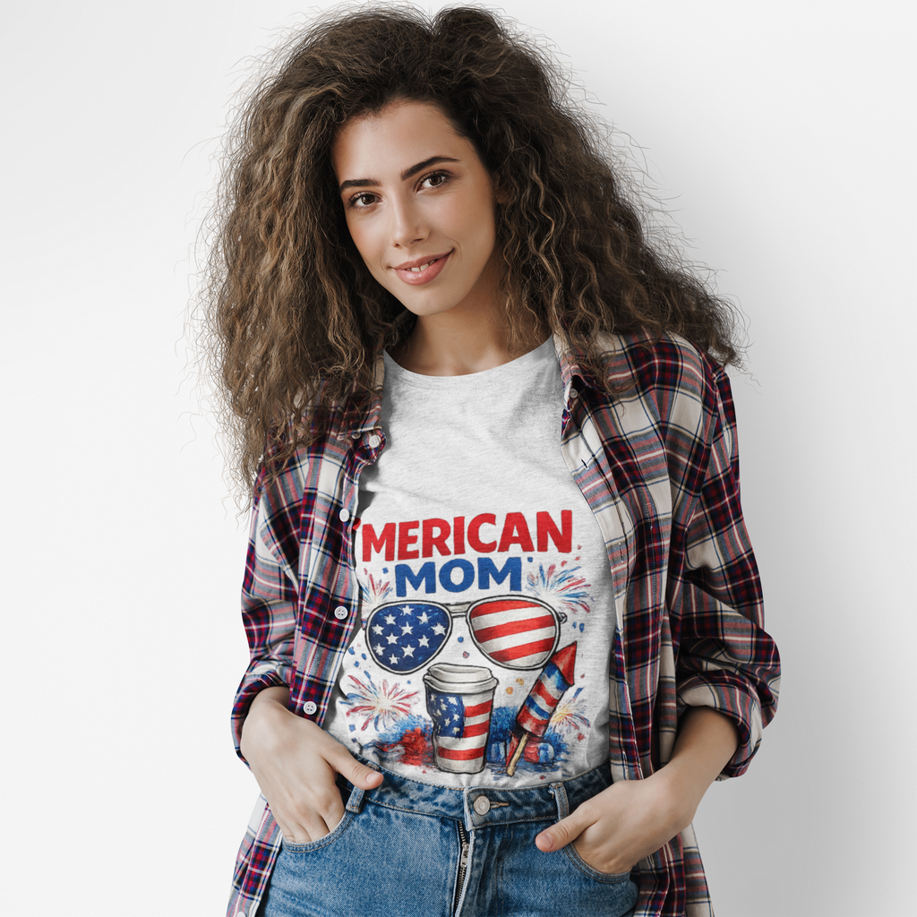 'Merican Mom T-Shirt — Patriotic 4th of July Graphic Tee for Moms