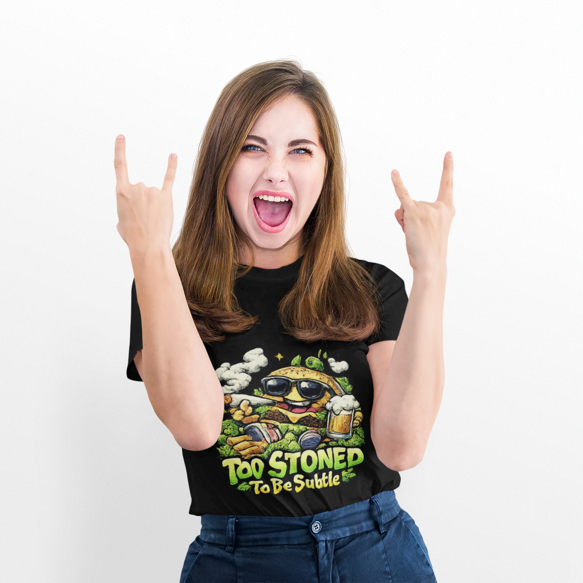 Too Stoned To Be Subtle Tee - Funny Retro Cartoon Burger Cannabis T-Shirt