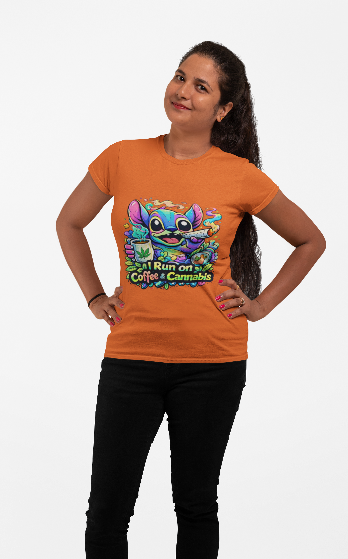 Coffee & Cannabis Tee — 'I Run on Coffee & Cannabis' Cute Stitch Graphic T-Shirt