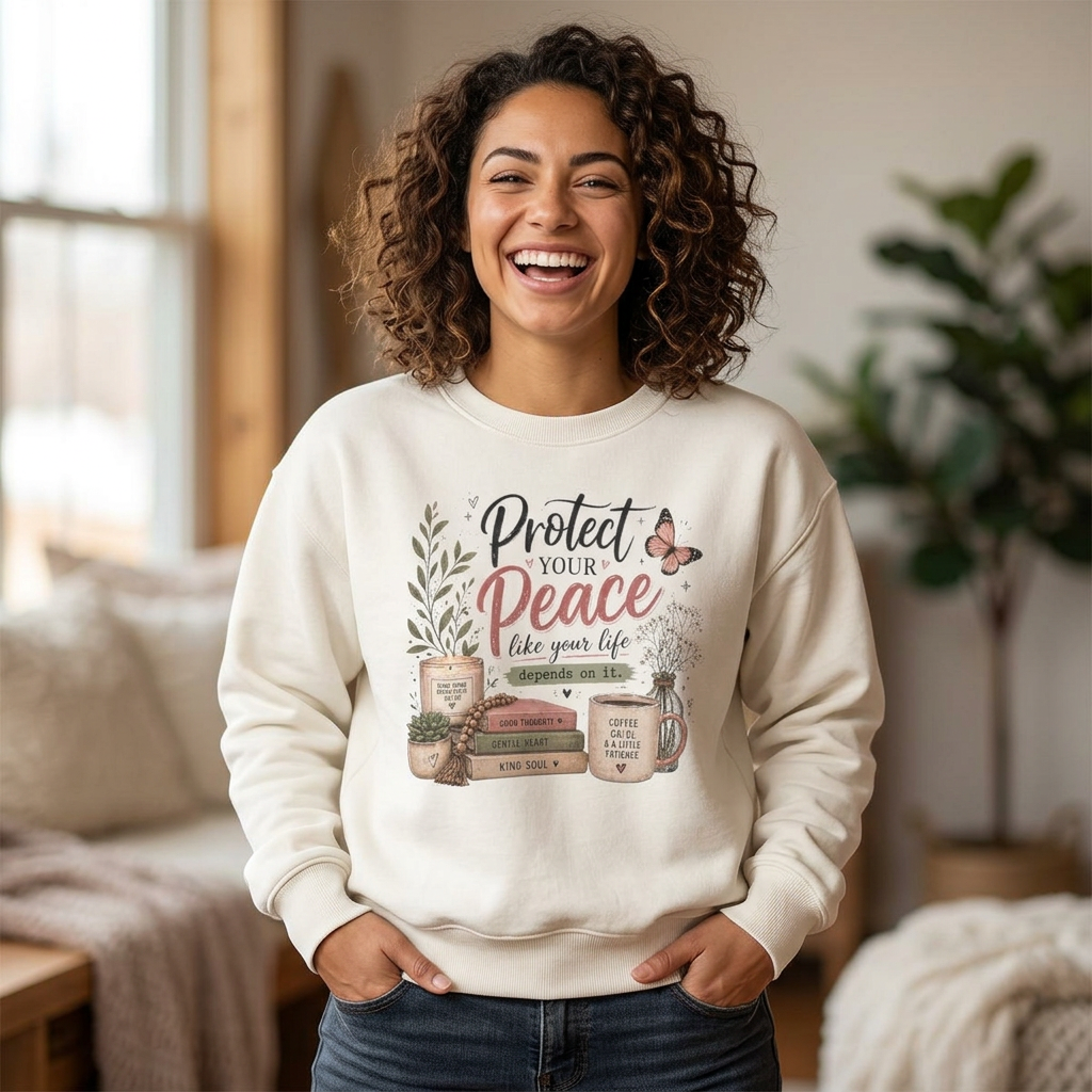 Protect Your Peace Crewneck Sweatshirt – Cozy Inspirational Quote Design