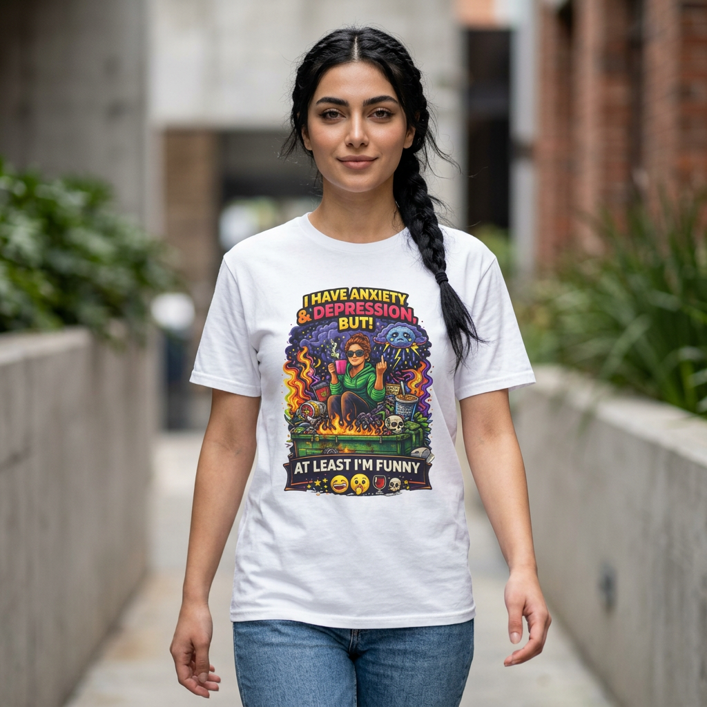 Funny Anxiety & Depression T‑Shirt — “I Have Anxiety & Depression But At Least I’m Funny” Graphic Tee