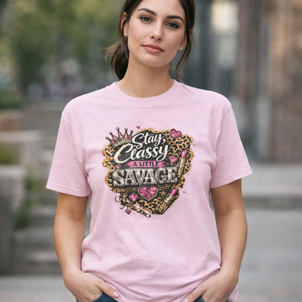 Stay Classy a Little Savage Tee — Leopard Heart Graphic T-Shirt